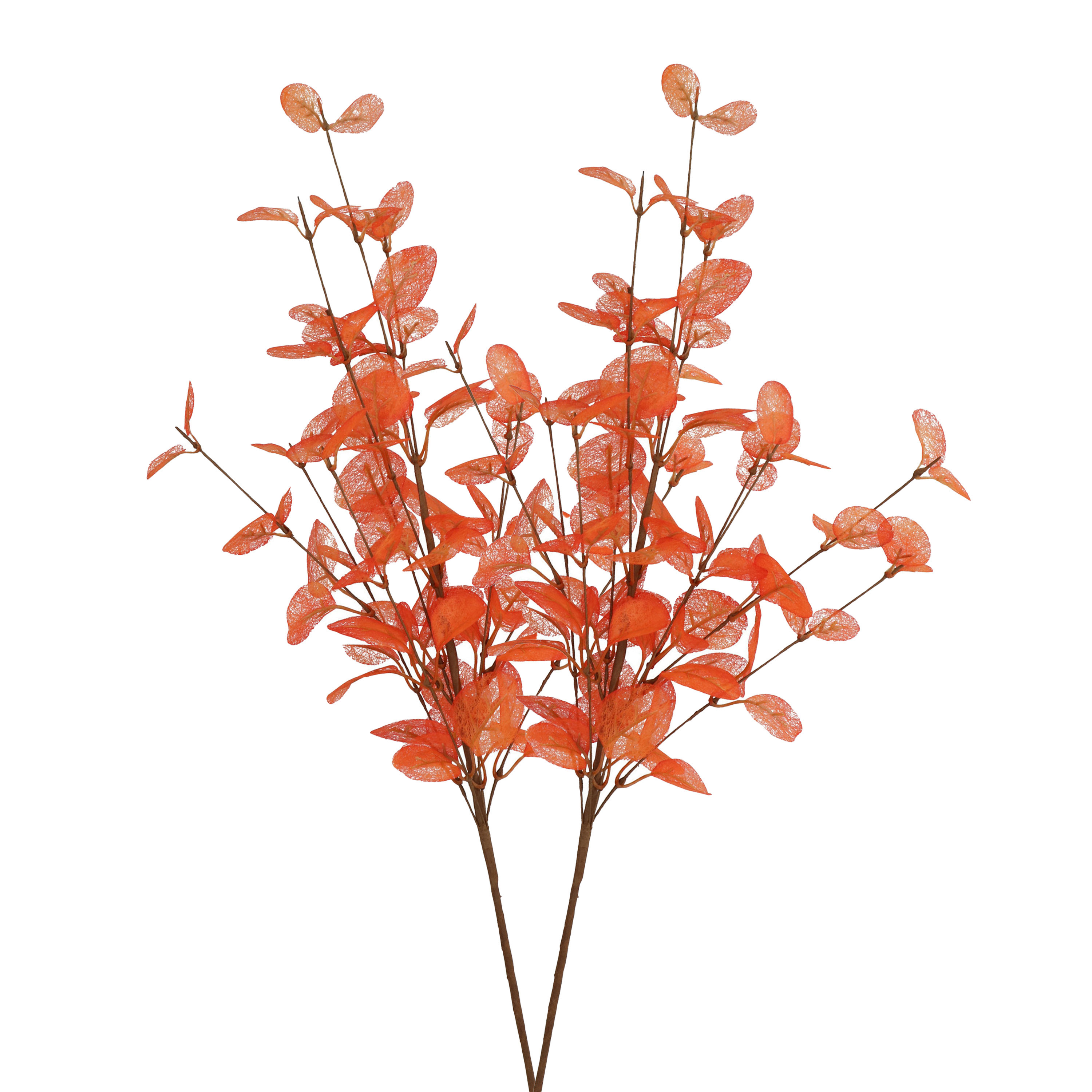 Kunstbloem Eucalyptus tak Silk - 2x - 72 cm - oranje - losse steel - Kunst zijdebloemen -