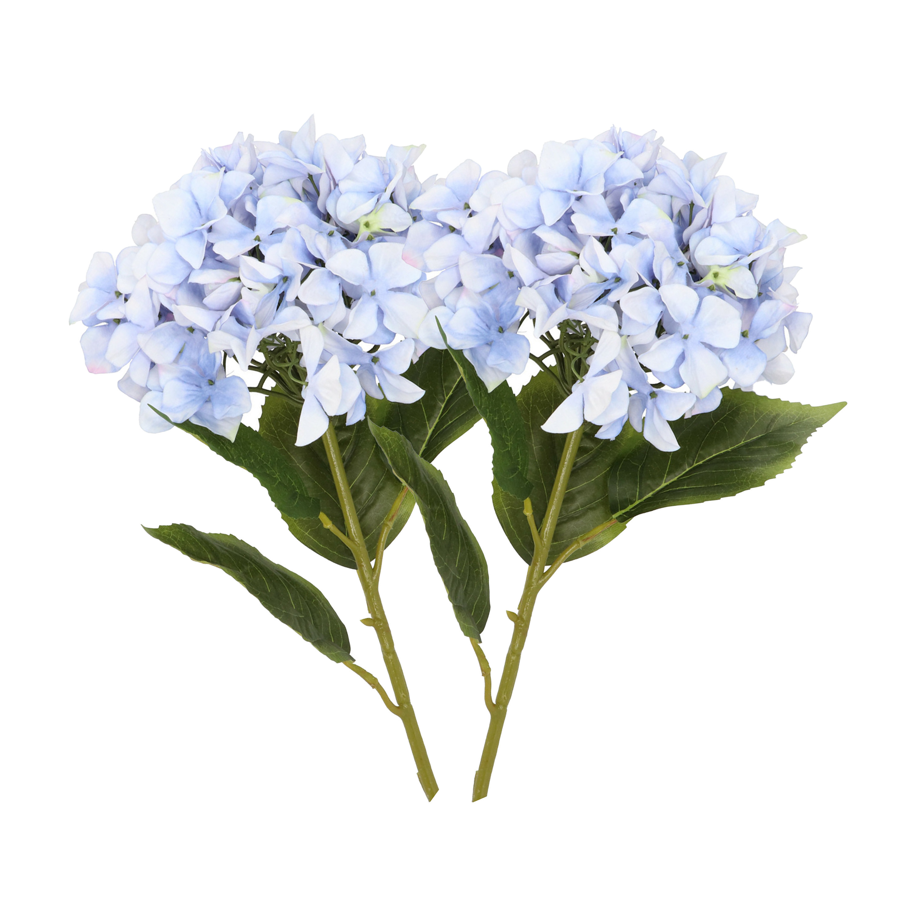 Kunstbloem Hortensia tak - 2x - lichtblauw - 109 cm - losse steel - Kunst zijdebloemen -
