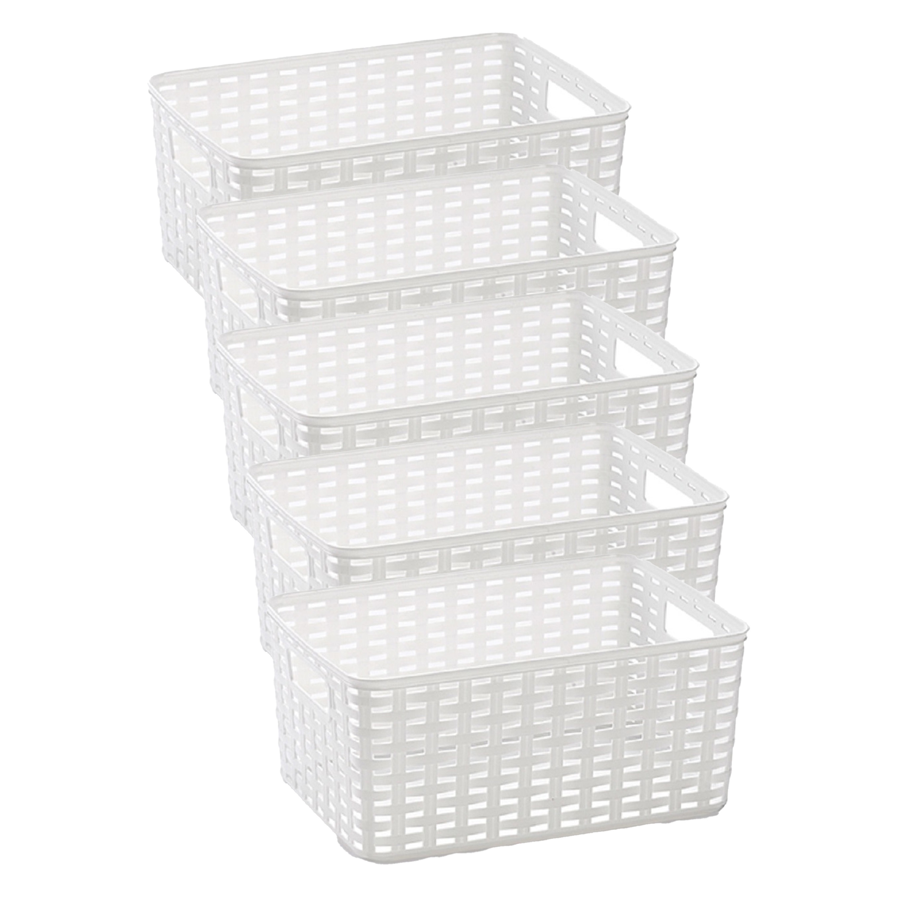 Opbergmand - 5x - Kastmand - rotan kunststof - wit - 6 Liter - 19 x 29 x 13 cm -