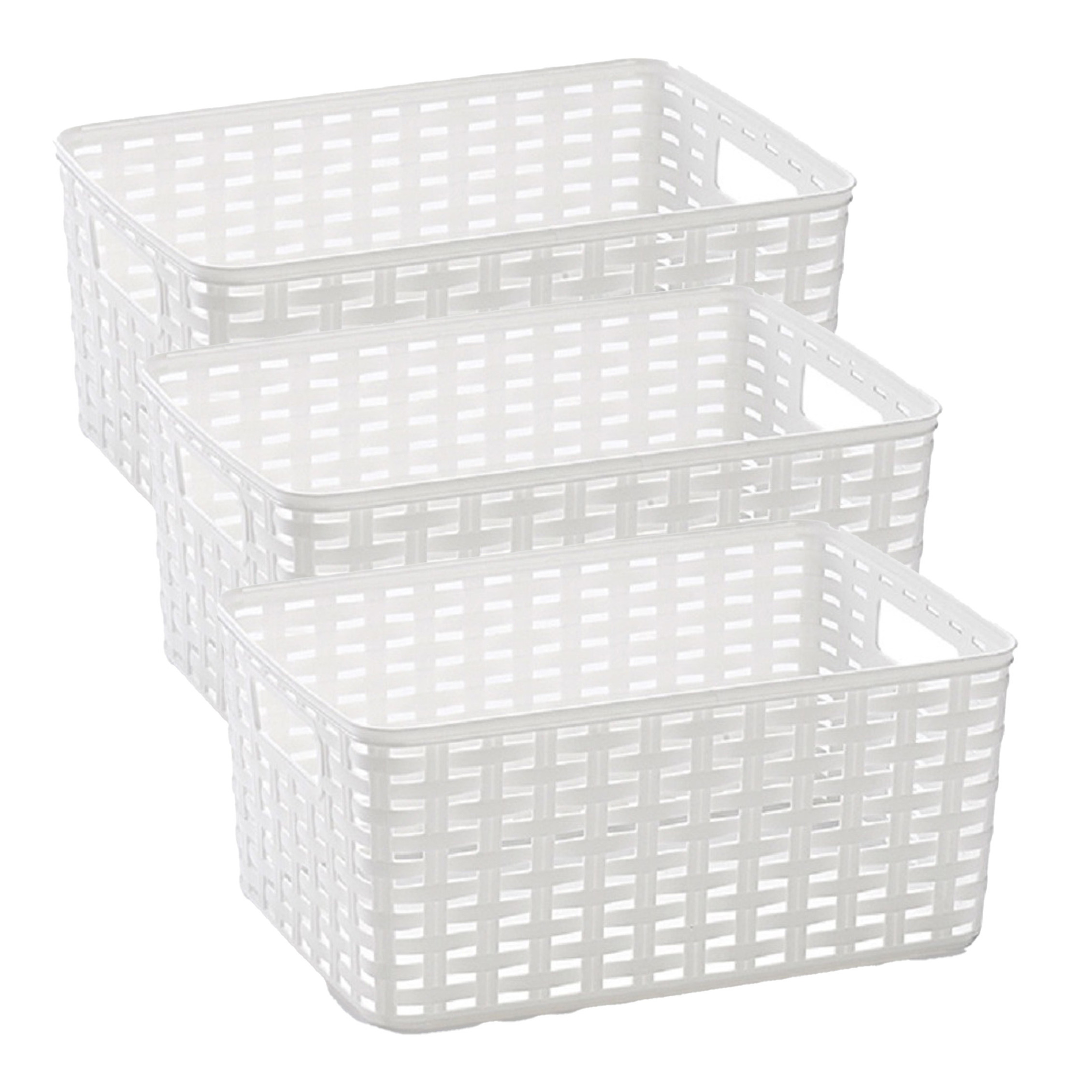 Opbergmand - 3x - Kastmand - rotan kunststof - wit - 10 Liter - 22 x 33 x 16 cm -