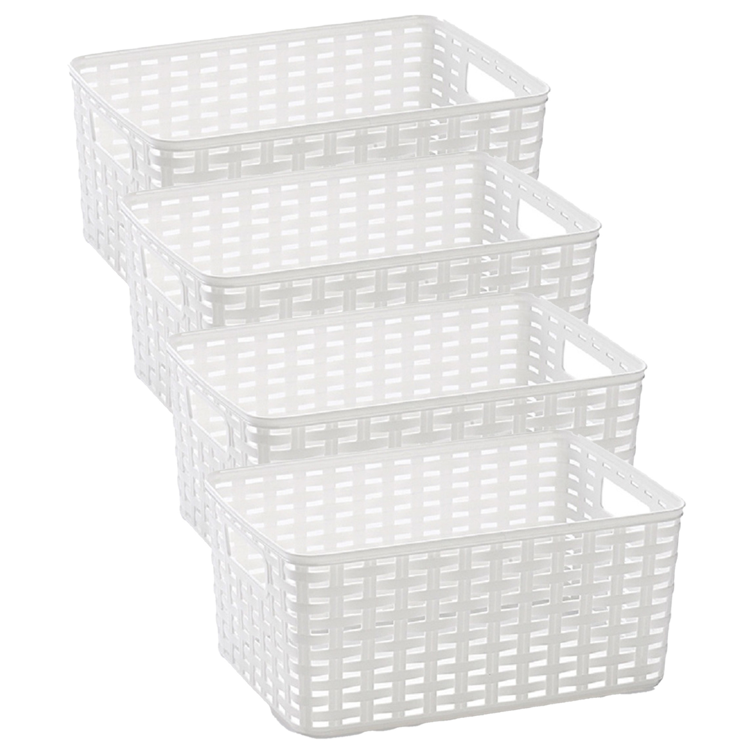 Opbergmand - 4x - Kastmand - rotan kunststof - wit - 10 Liter - 22 x 33 x 16 cm -