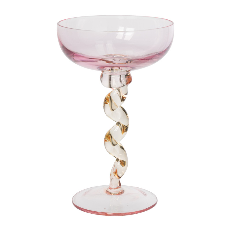 Champagnecoupe met spiraalvoet - roze/geel - ø9.5x15.3 cm