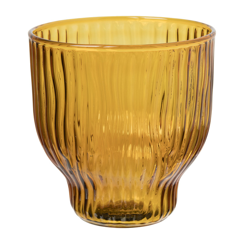 Drinkglas gestreept - bruin - ø8x8.2 cm