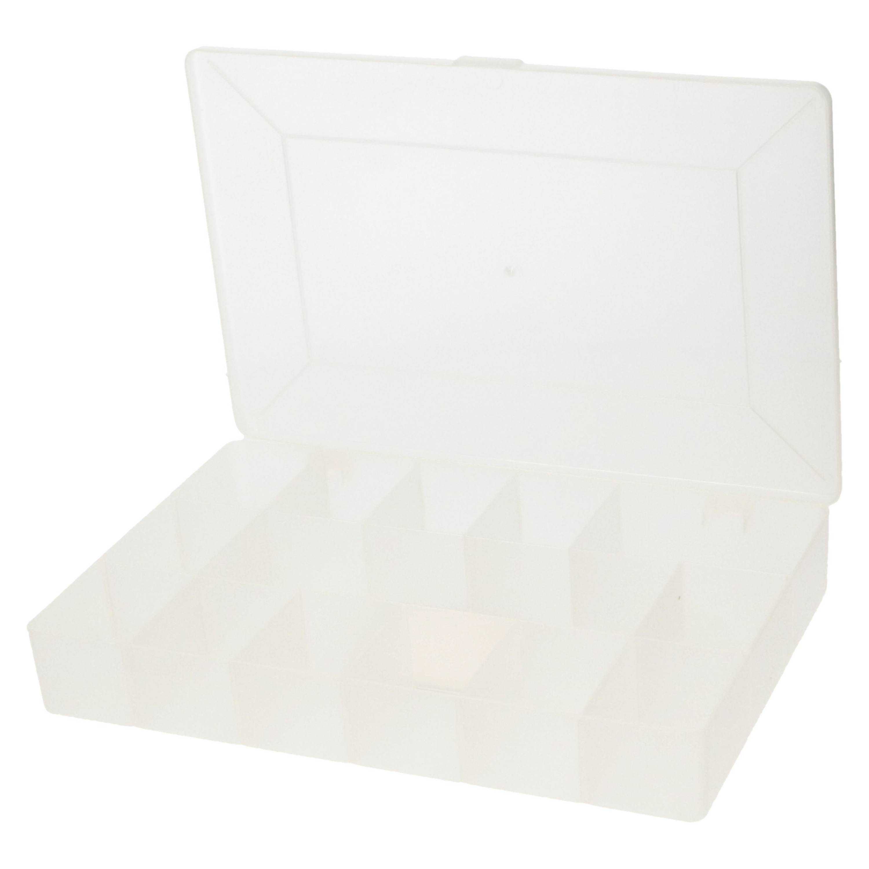 Opbergkoffertje/opbergdoos/sorteerbox - 14-vaks - kunststof - transparant - 27 x 18 x 4 cm -