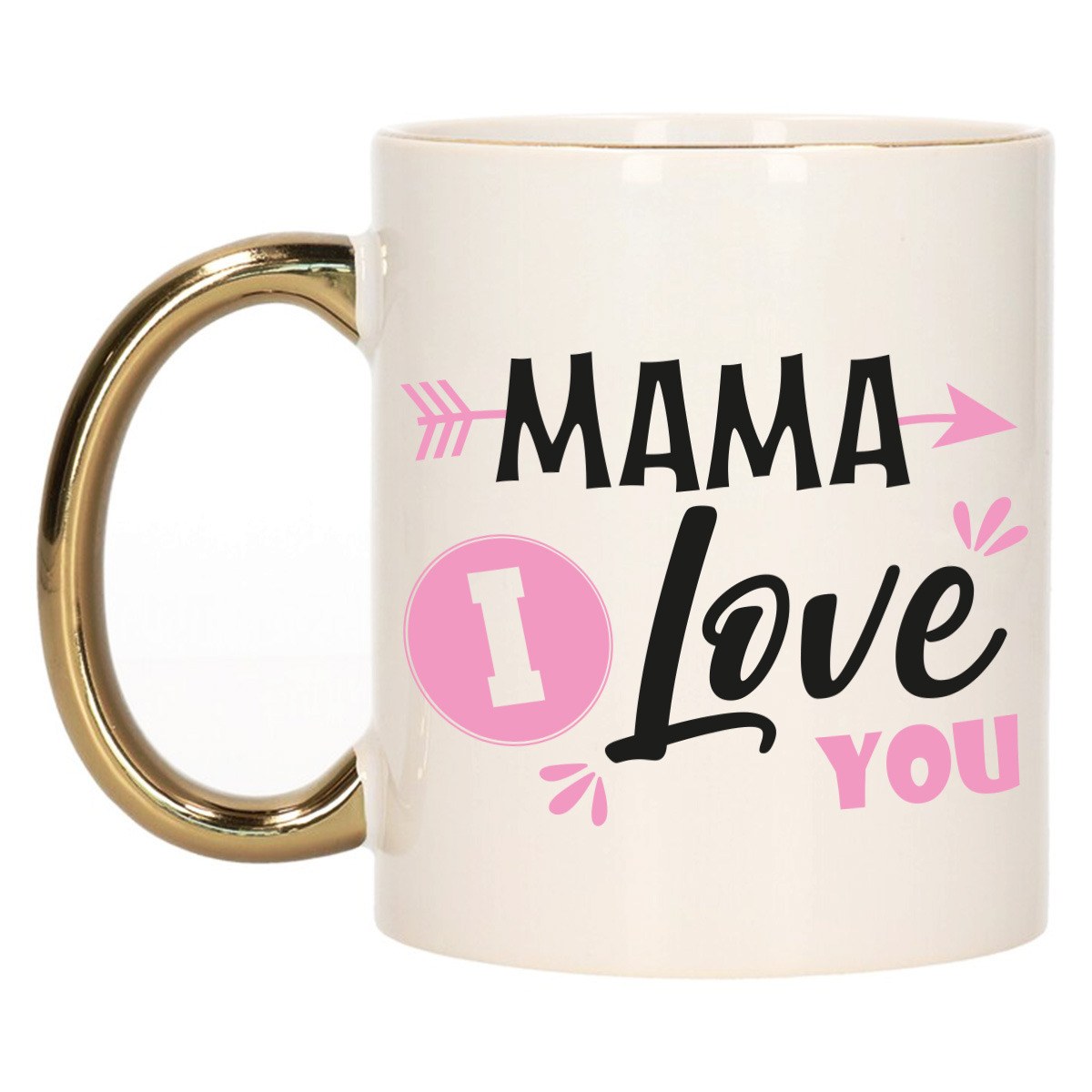 Cadeau koffie/thee mok voor mama - roze met gouden oor - love - keramiek - Moederdag -