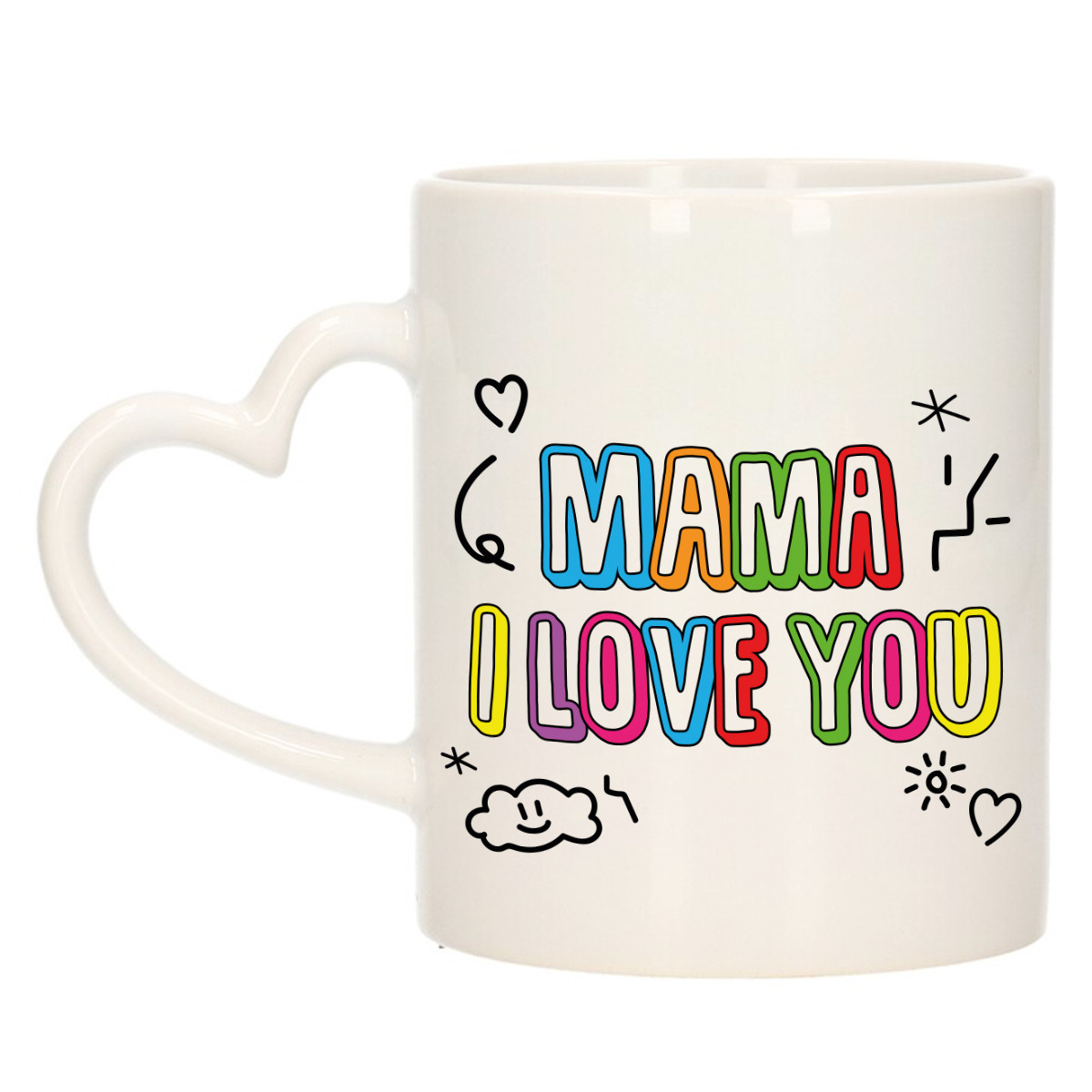 Cadeau koffie/thee mok voor mama - multi - hartjes oor - ik hou van jou - keramiek - Moederdag -