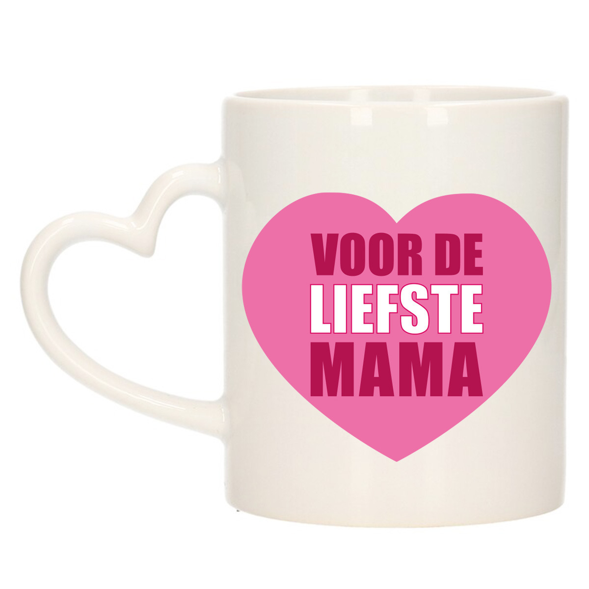 Cadeau koffie/thee mok voor mama - roze - hartjes oor - de liefste mam - keramiek - Moederdag -