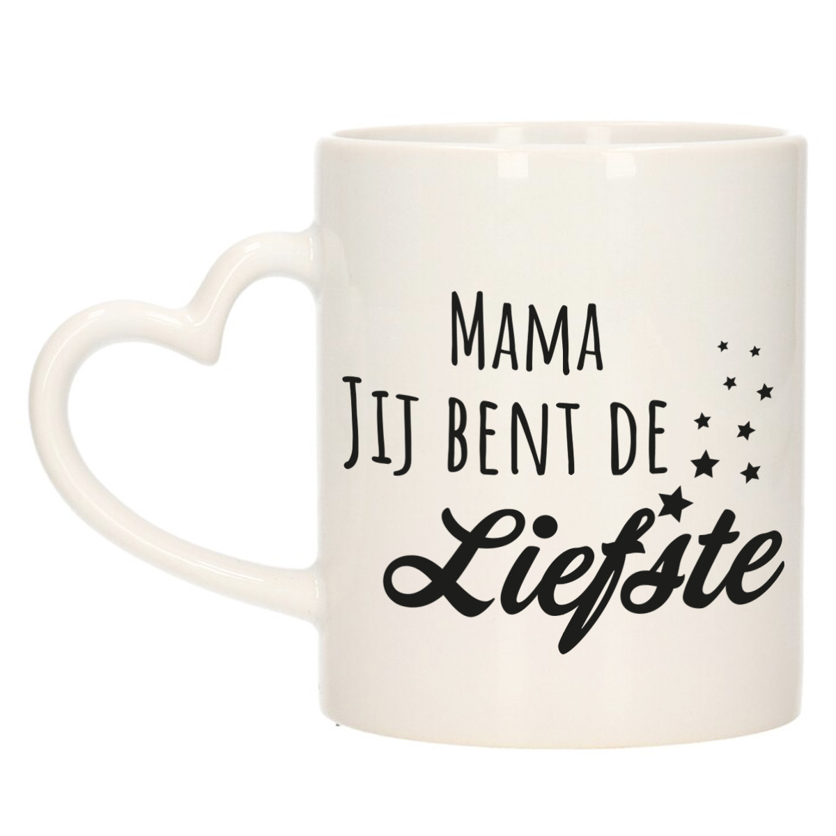 Cadeau koffie/thee mok voor mama - zwart - hartjes oor - de liefste mam - keramiek - Moederdag -