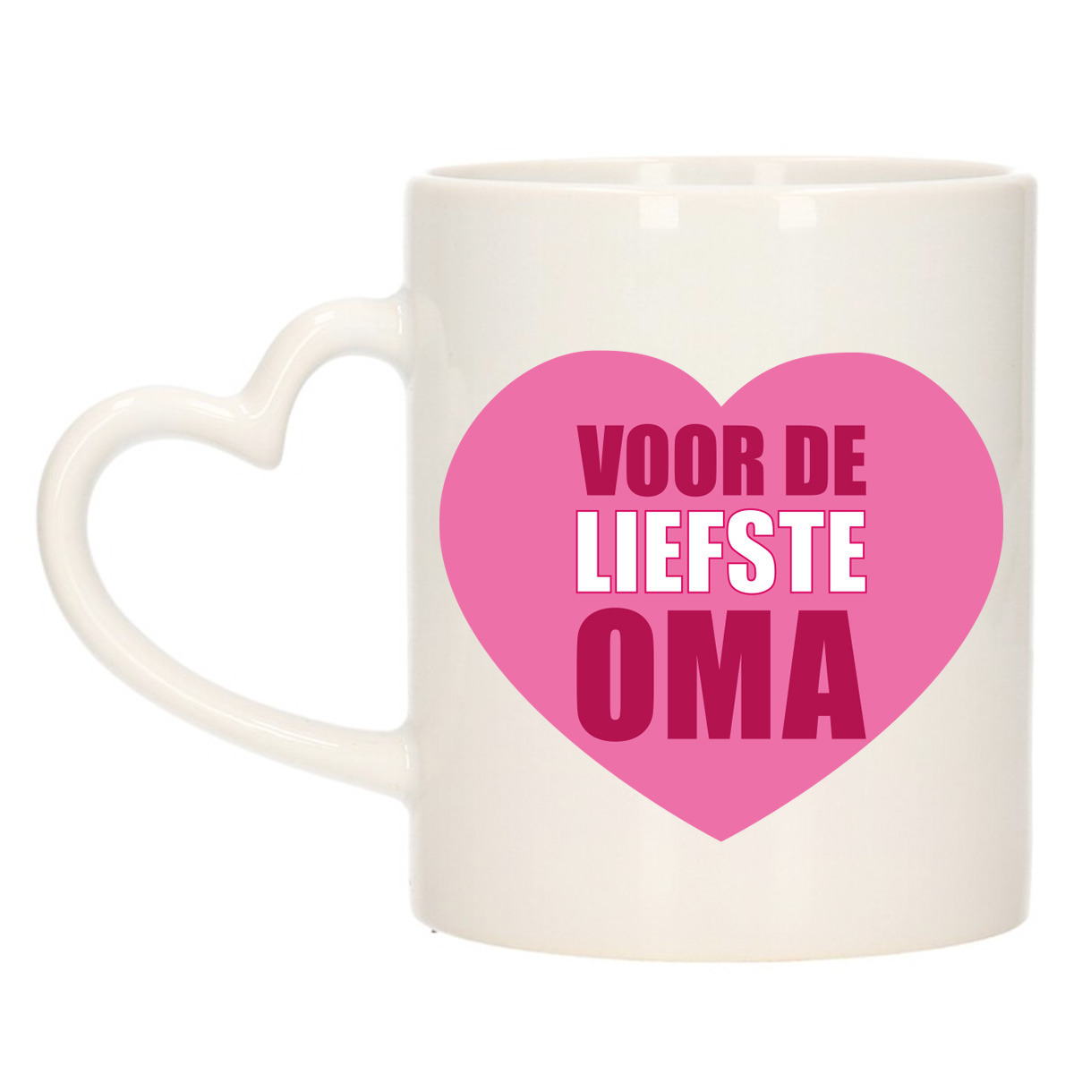 Cadeau koffie/thee mok voor oma - roze - hartjes oor - de liefste oma - keramiek - 300 ml -