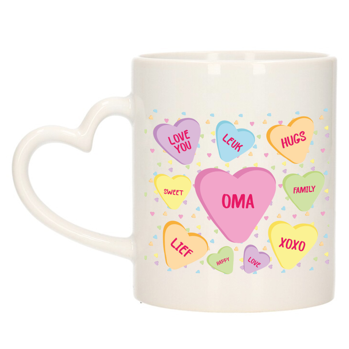 Cadeau koffie/thee mok voor oma - pastel - hartjes oor - de liefste oma - keramiek - 300 ml -