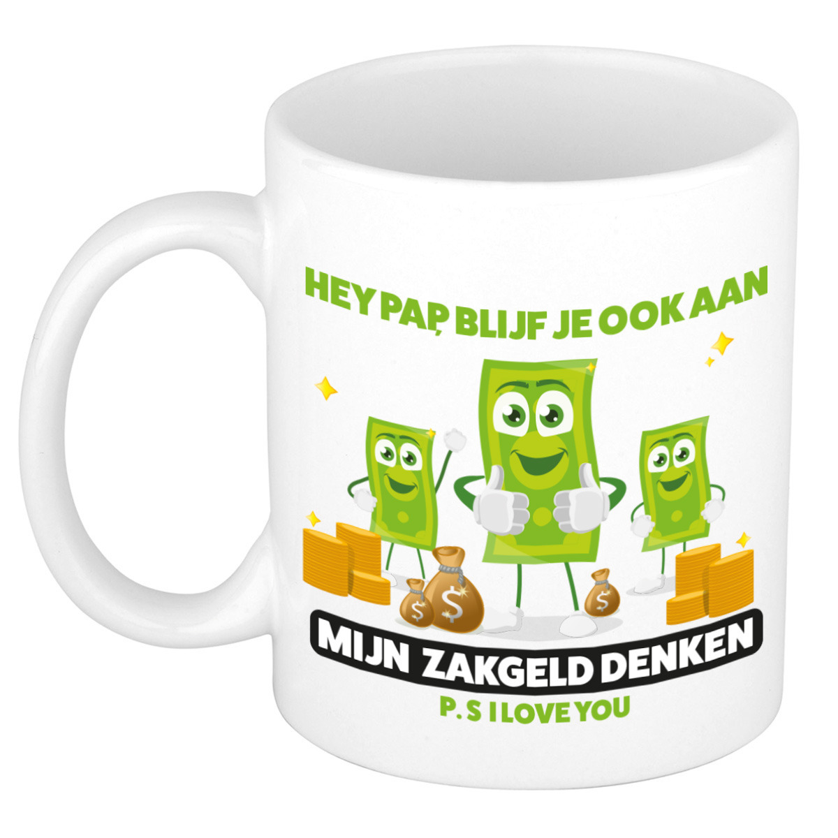 Cadeau koffie/thee mok voor papa - wit/groen - zakgeld - keramiek - 300 ml - Vaderdag -