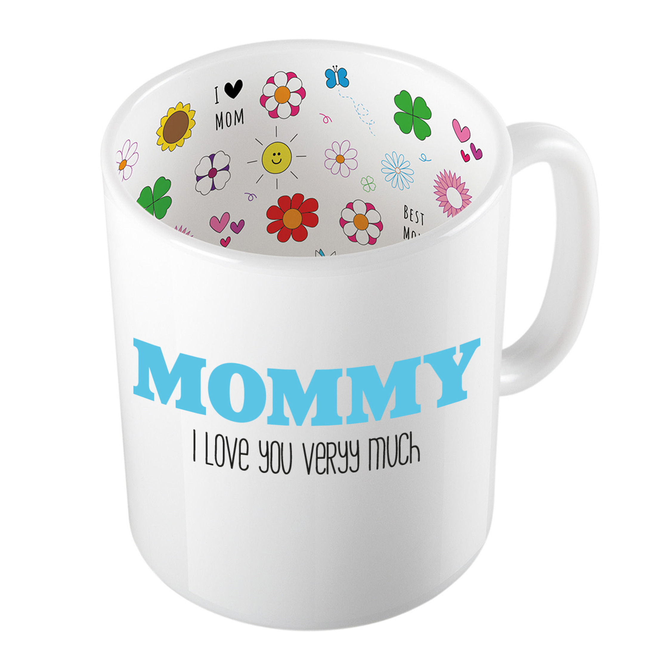 Cadeau koffie/thee mok voor mama - blauw - ik hou van jou - keramiek - 300 ml - Moederdag -