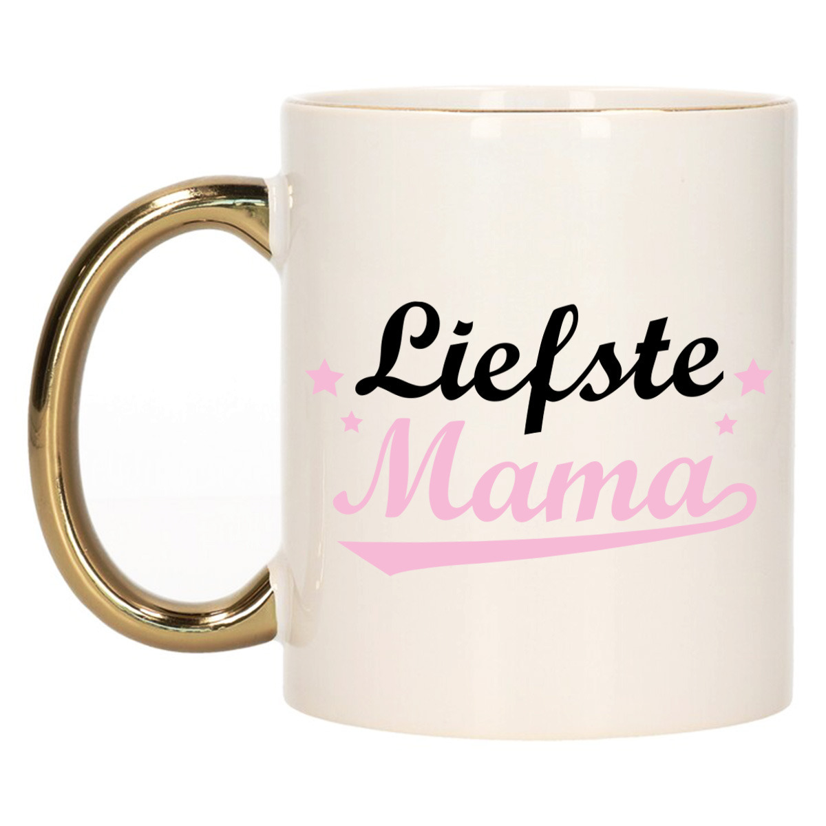 Cadeau koffie/thee mok voor mama - roze met gouden oor - de liefste - keramiek - Moederdag -