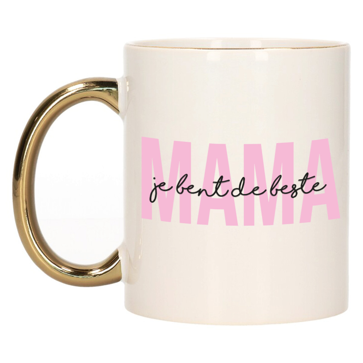 Cadeau koffie/thee mok voor mama - roze met gouden oor - de beste - keramiek - Moederdag -