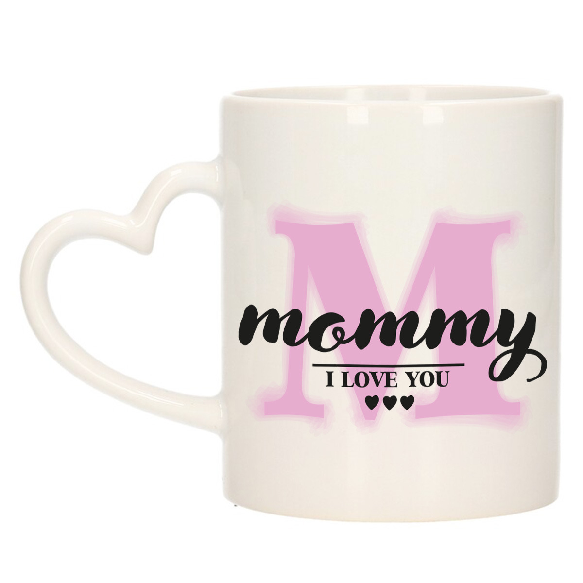 Cadeau koffie/thee mok voor mama - roze - hartjes oor - ik hou van jou - keramiek - Moederdag -