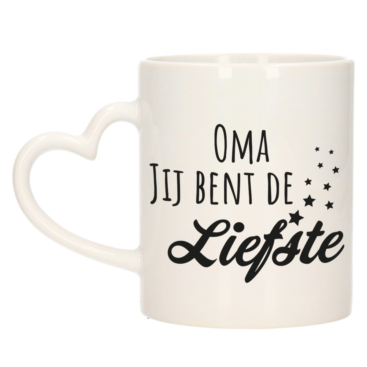 Cadeau koffie/thee mok voor oma - zwart - hartjes oor - de liefste oma - keramiek - 300 ml -