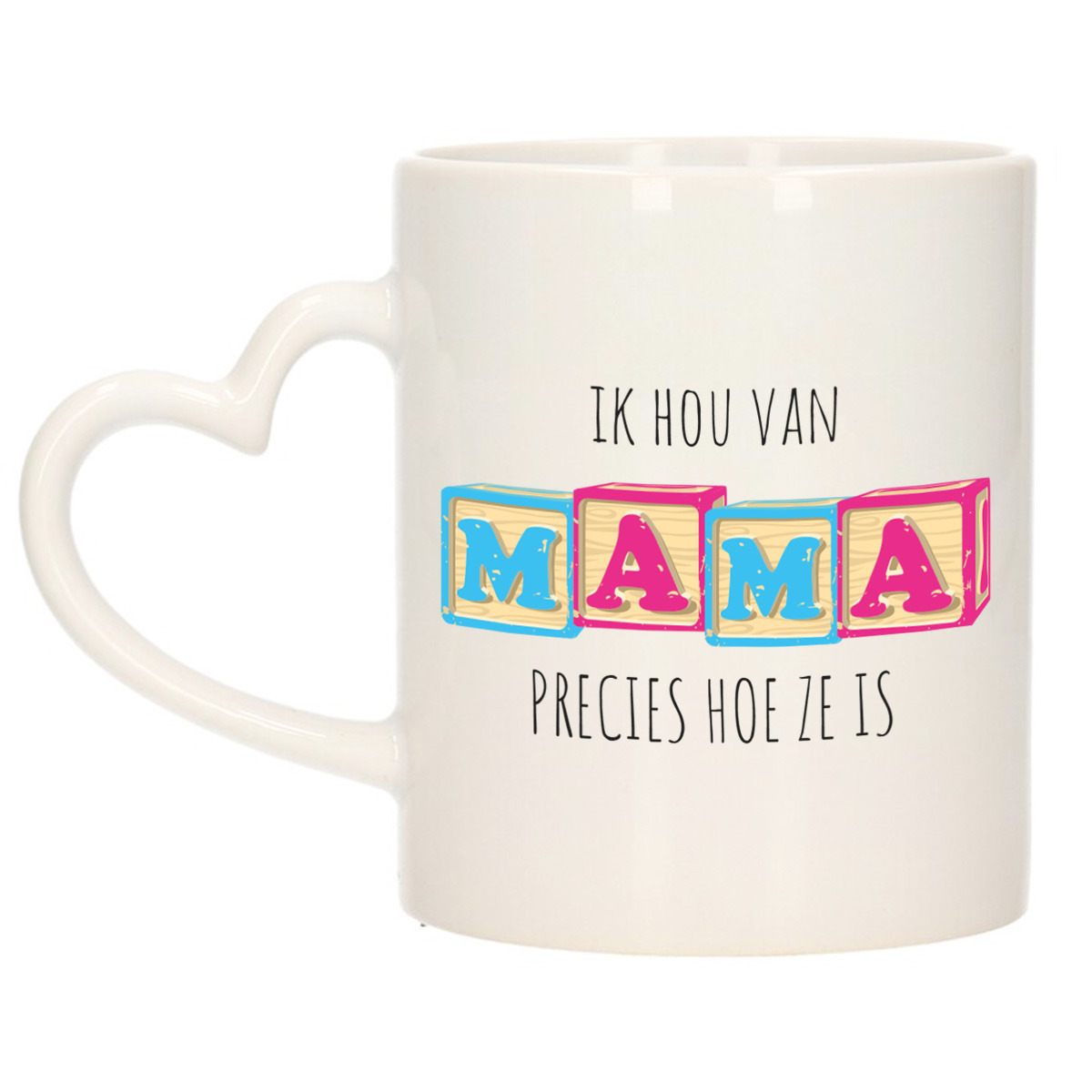 Cadeau koffie/thee mok voor mama - blauw/roze - hartjes oor - liefde - keramiek - Moederdag -