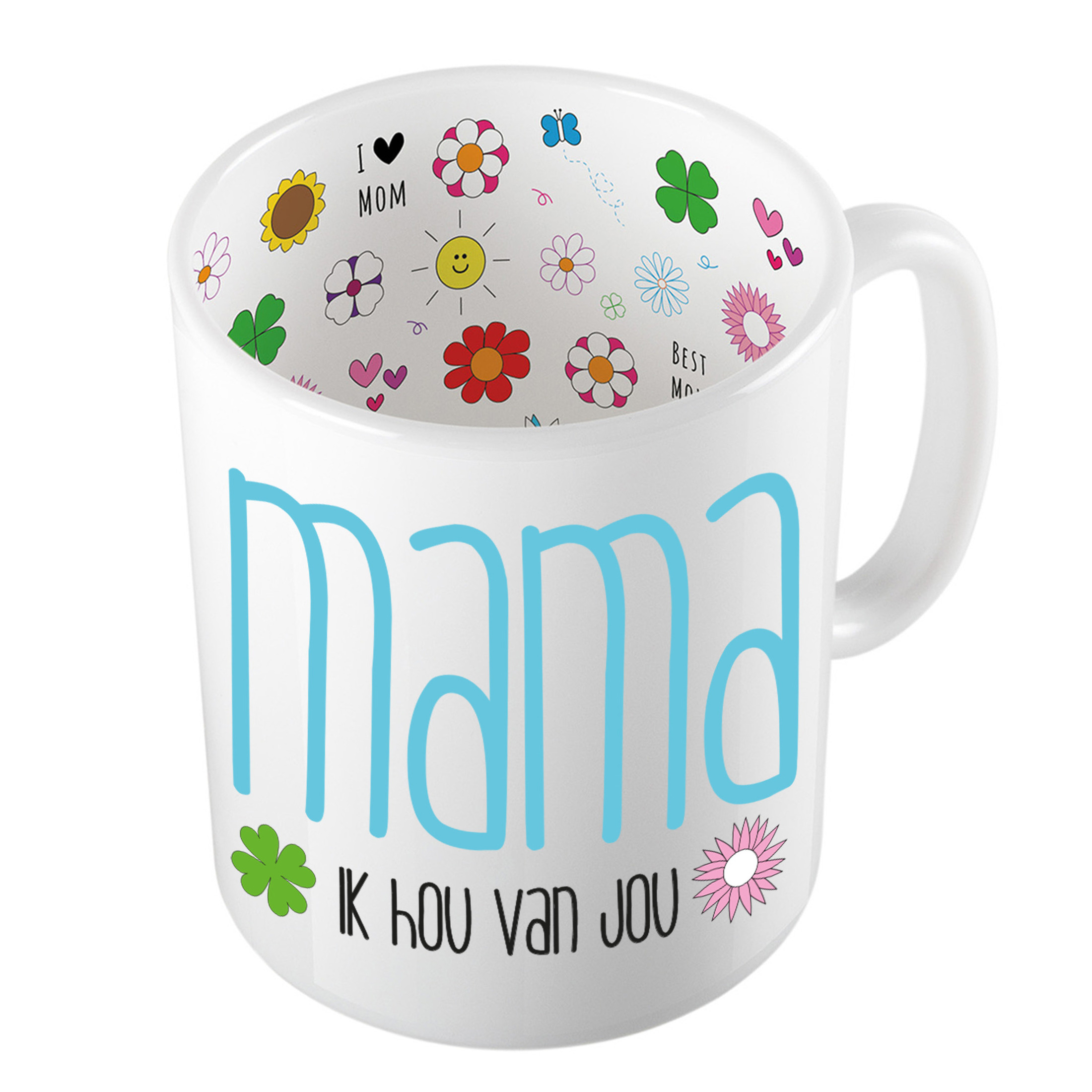 Cadeau koffie/thee mok voor mama - blauw - ik hou van jou - keramiek - 300 ml - Moederdag -