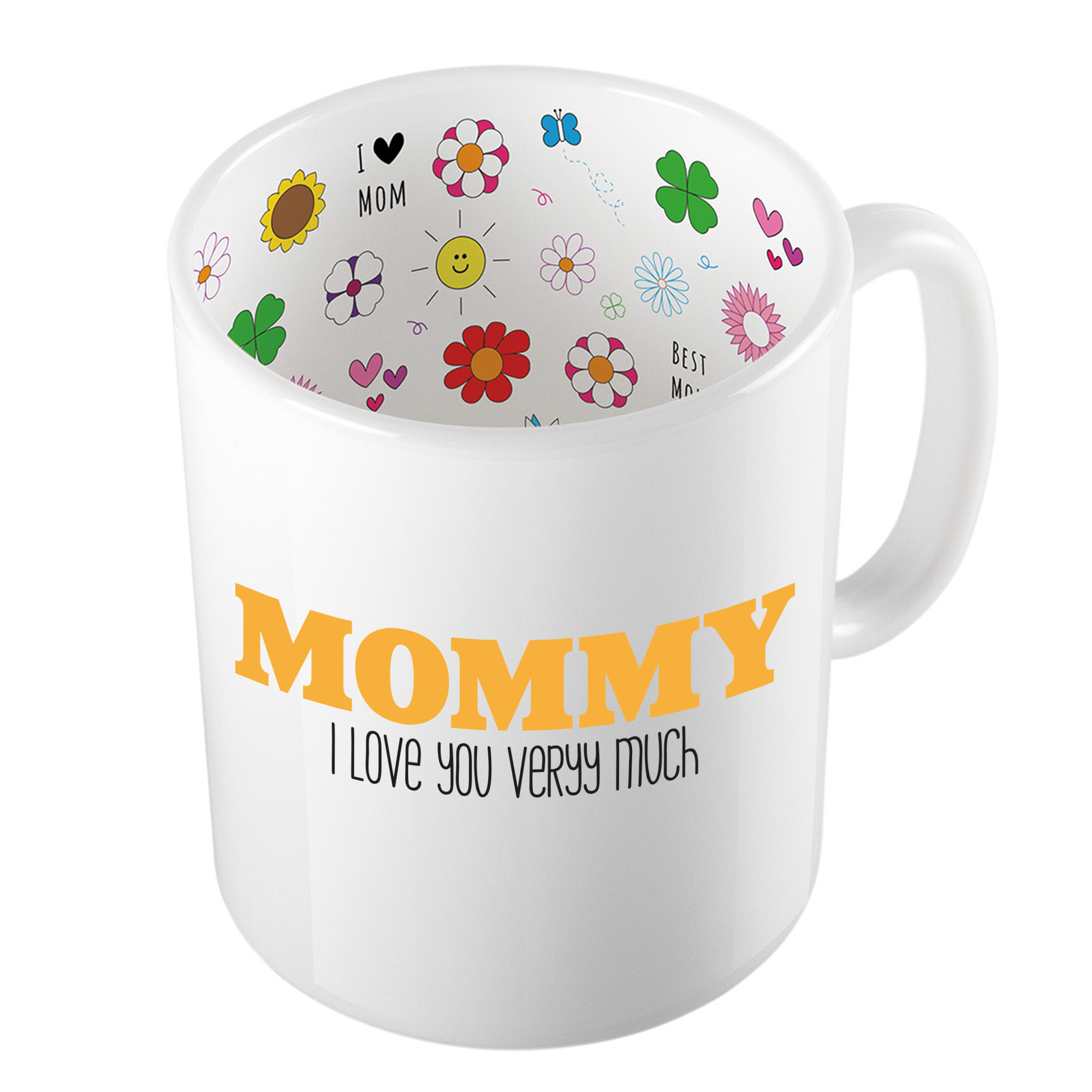 Cadeau koffie/thee mok voor mama - oranje - ik hou van jou - keramiek - 300 ml - Moederdag -