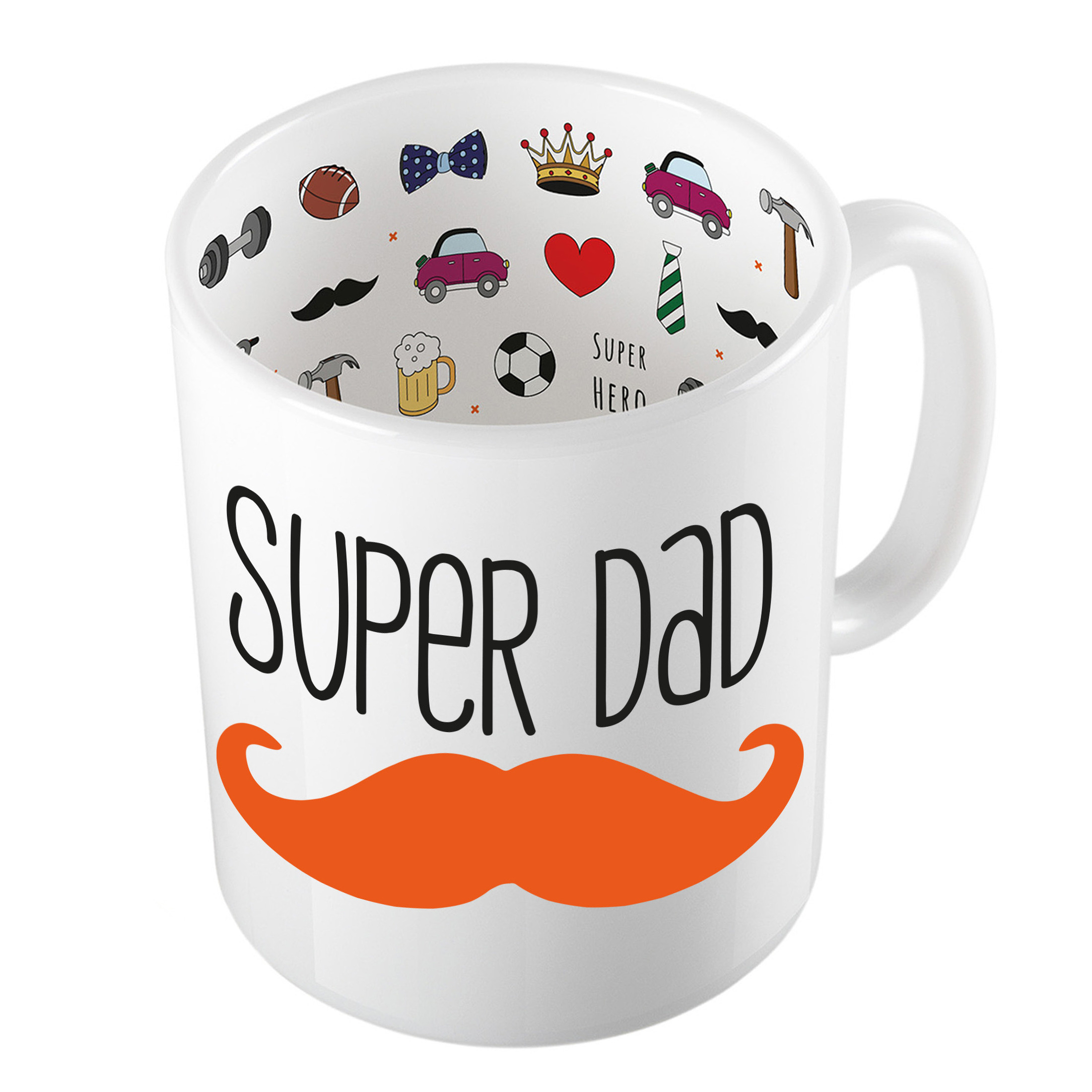 Cadeau koffie/thee mok voor papa - oranje snor - super papa - keramiek - 300 ml - Vaderdag -