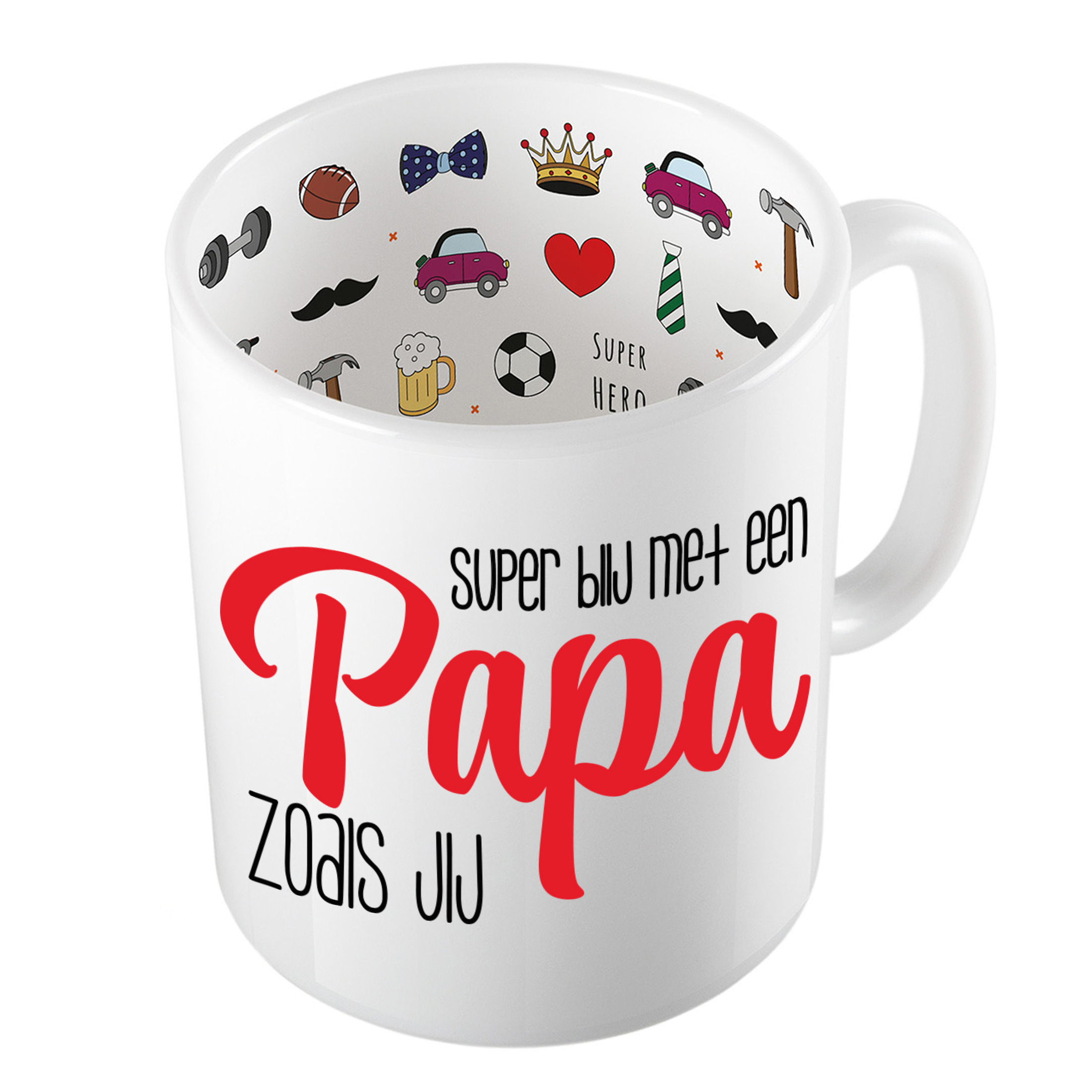 Cadeau koffie/thee mok voor papa - rood - blij met papa - keramiek - 300 ml - Vaderdag -