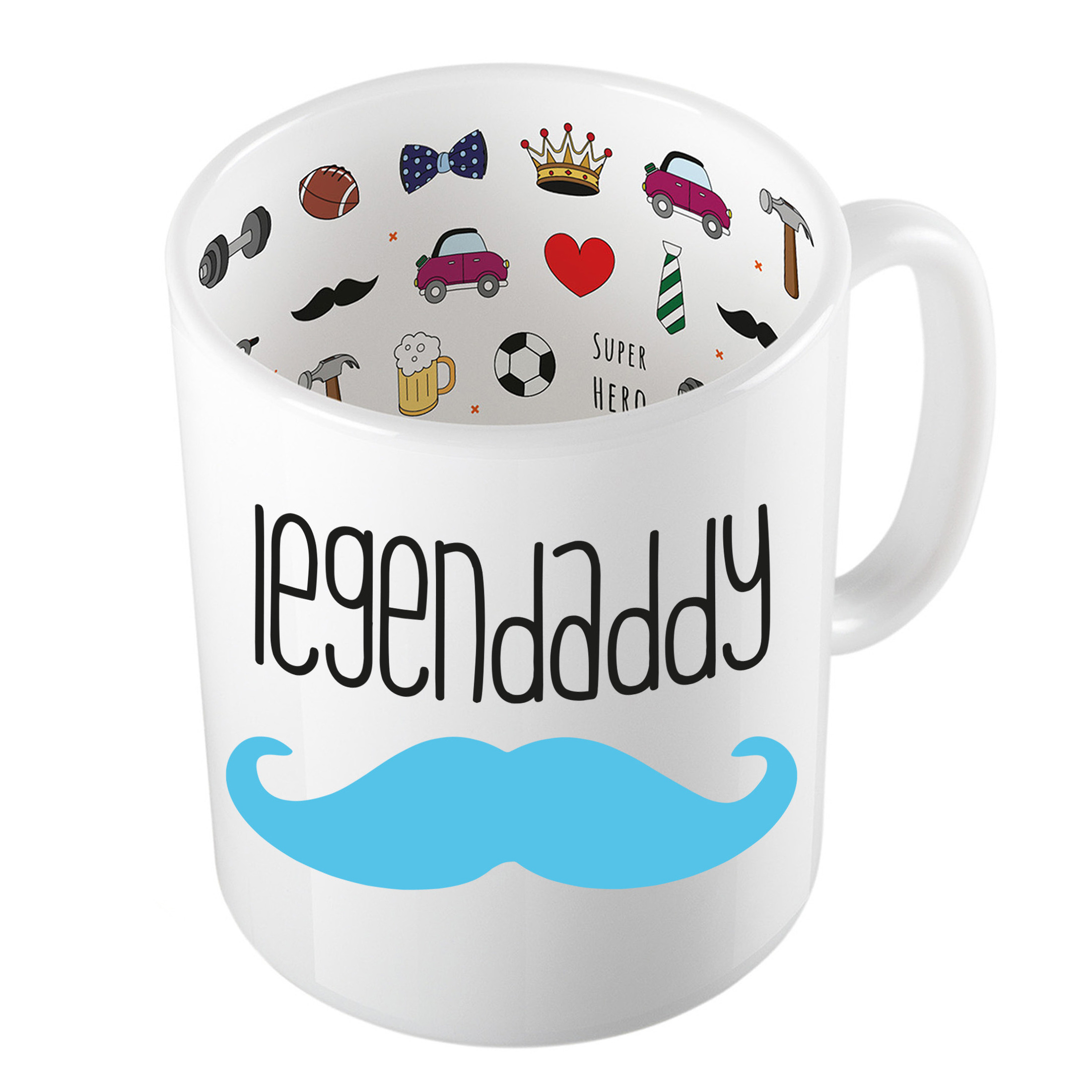 Cadeau koffie/thee mok voor papa - blauwe snor - de beste papa - keramiek - 300 ml - Vaderdag -