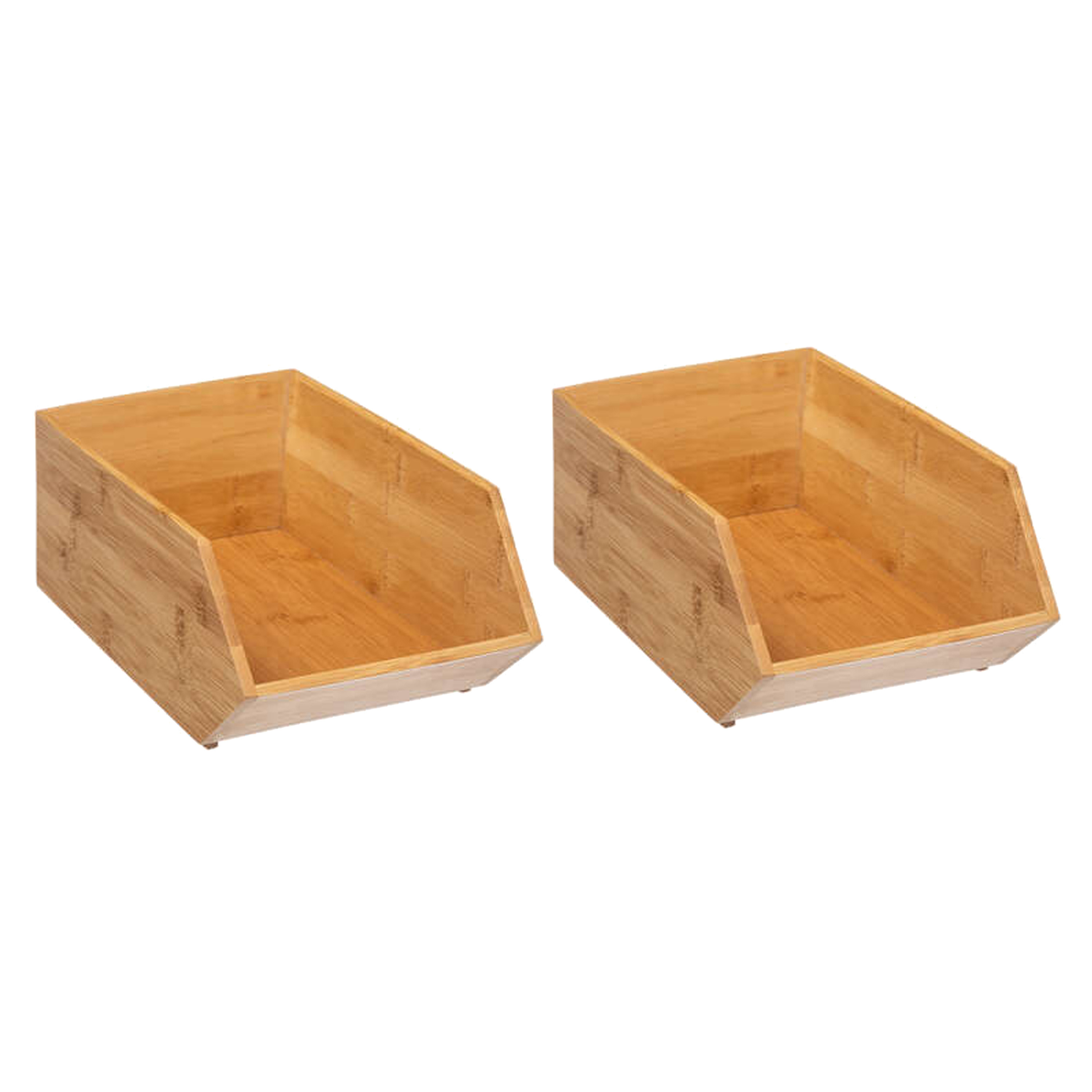 Stapelbare opbergmand 1 vaks - 2x - L18 x B31 x H12 cm - bamboe hout - lichtbruin - organizer -