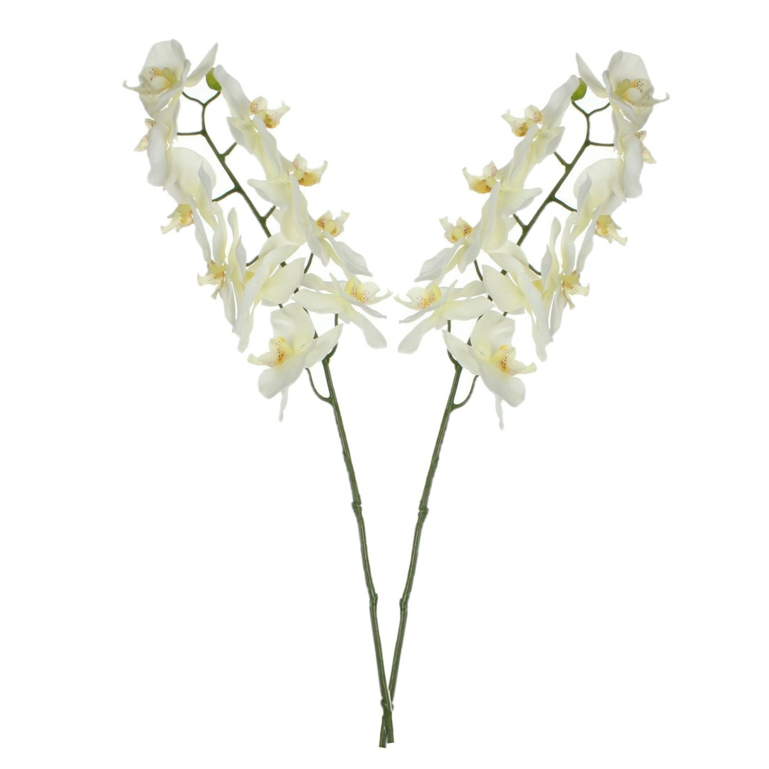 Kunstbloem Orchidee tak - 2x - wit - 71 cm - losse steel - Kunst zijdebloemen -