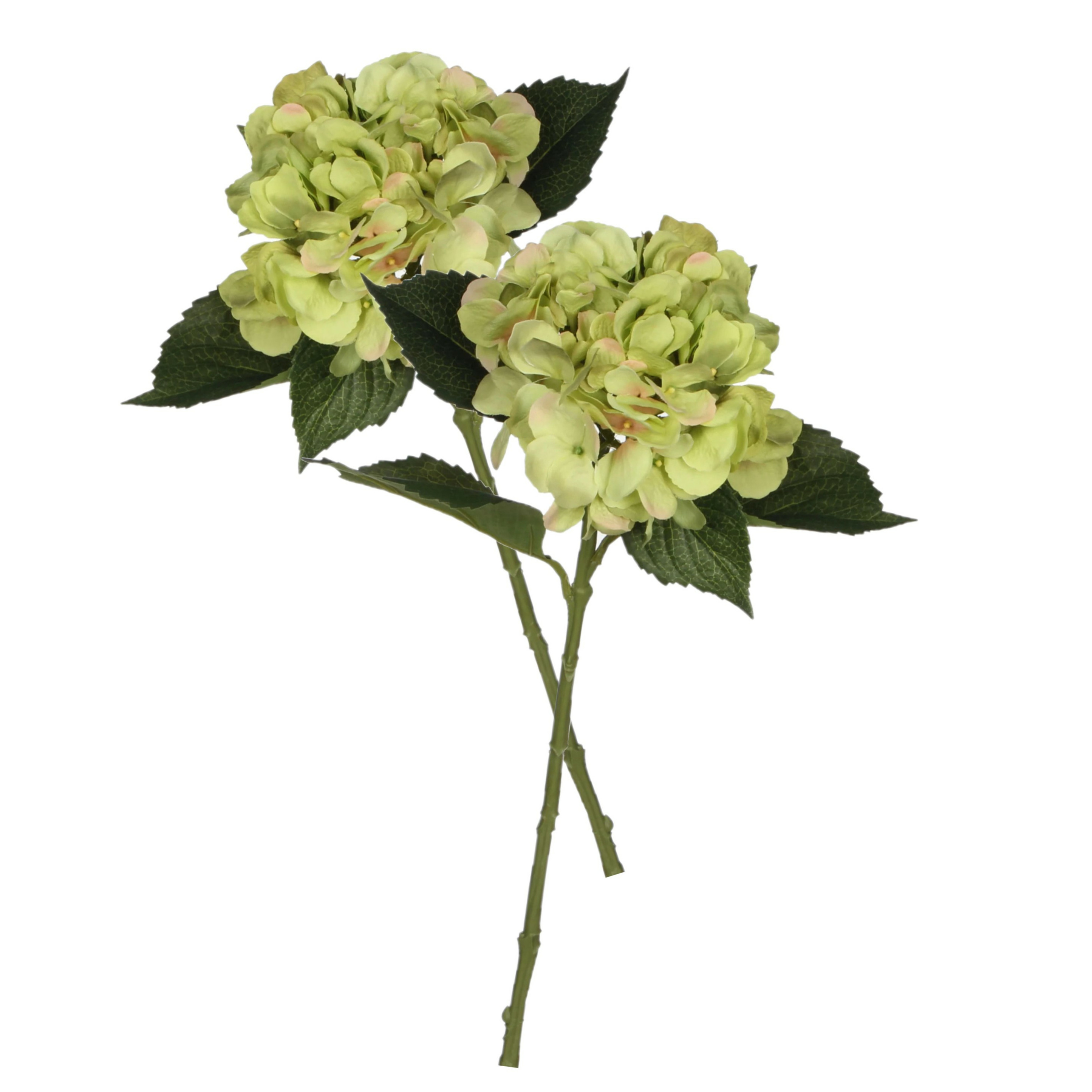 Kunstbloem Hortensia tak - 2x - groen - 51 cm - losse steel - Kunst zijdebloemen -
