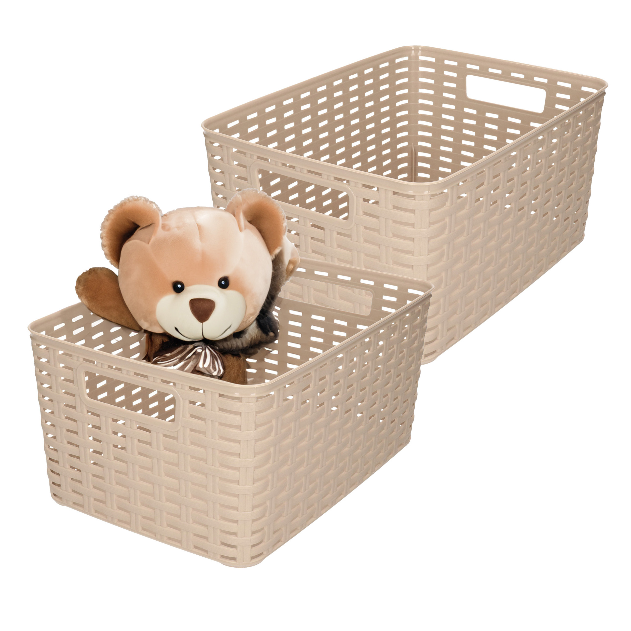 Opbergmand - 2x - Kastmand - rotan kunststof - taupe - 10 Liter - 22 x 33 x 16 cm -