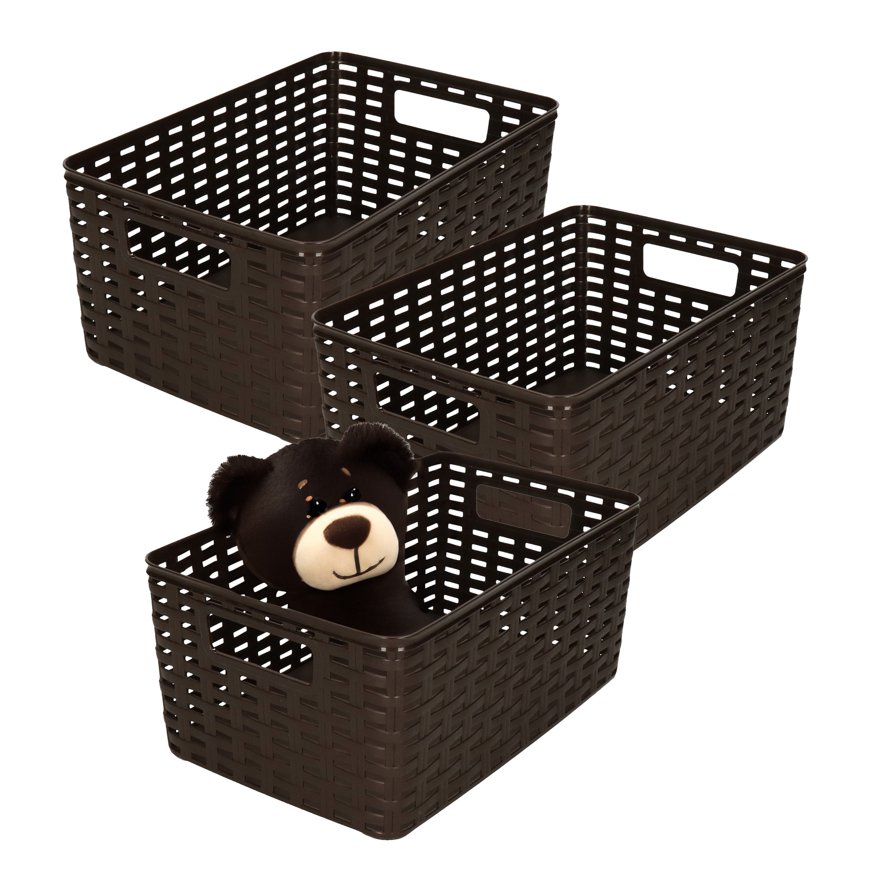 Opbergmand - 3x - Kastmand - rotan kunststof - donkerbruin - 10 Liter - 22 x 33 x 16 cm -