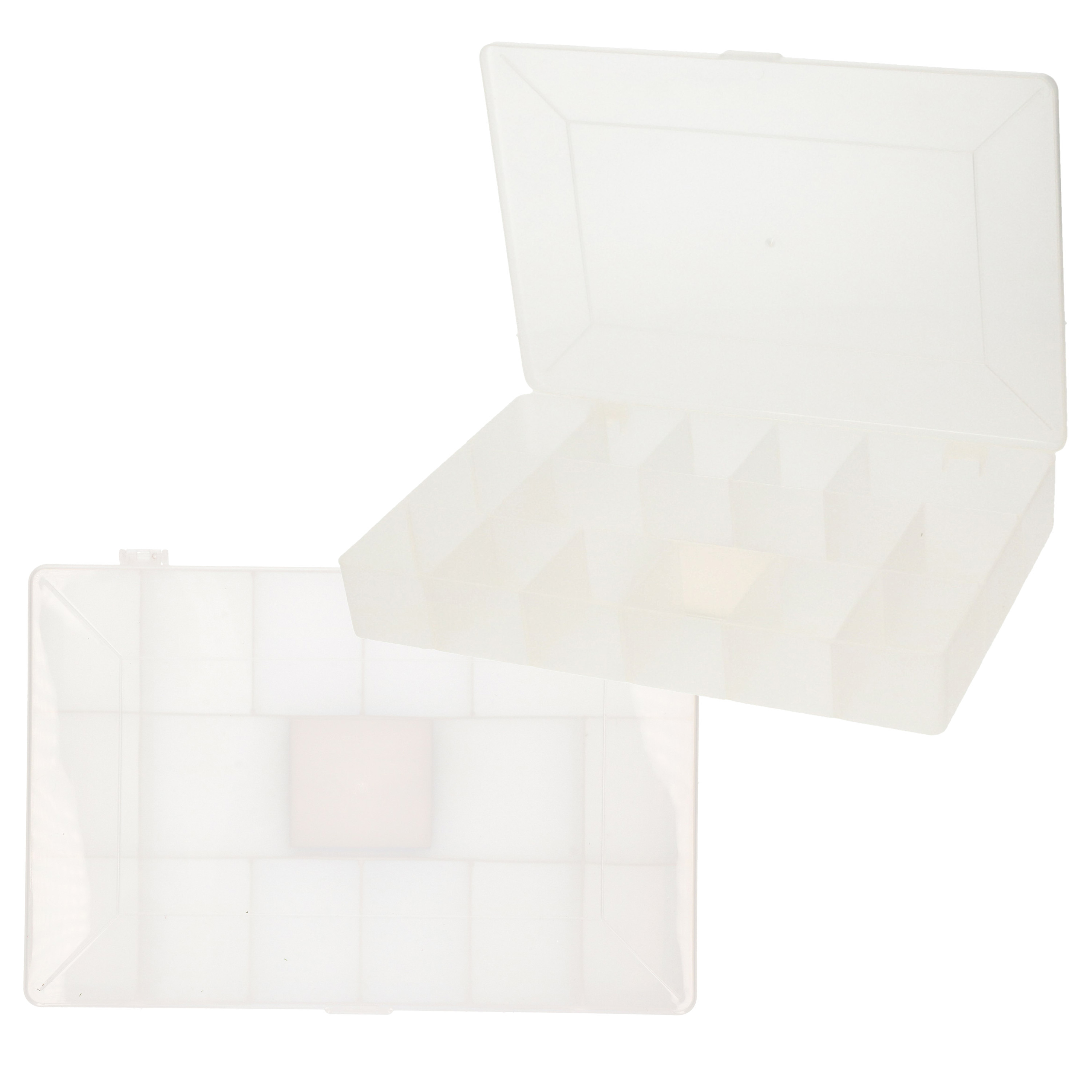 Opbergkoffertje/opbergdoos/sorteerbox - 3x - 14-vaks - kunststof - transparant - 27 x 18 x 4 cm -