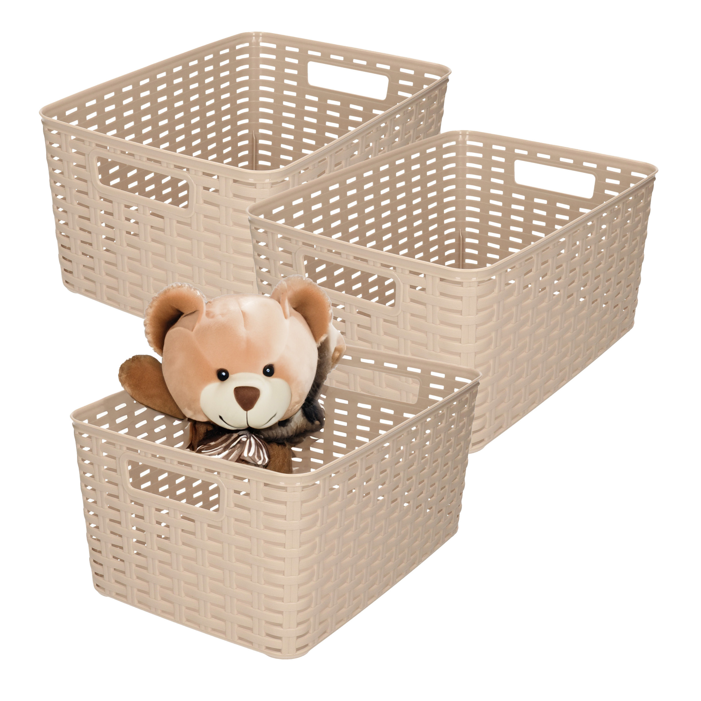 Opbergmand - 3x - Kastmand - rotan kunststof - taupe - 10 Liter - 22 x 33 x 16 cm -