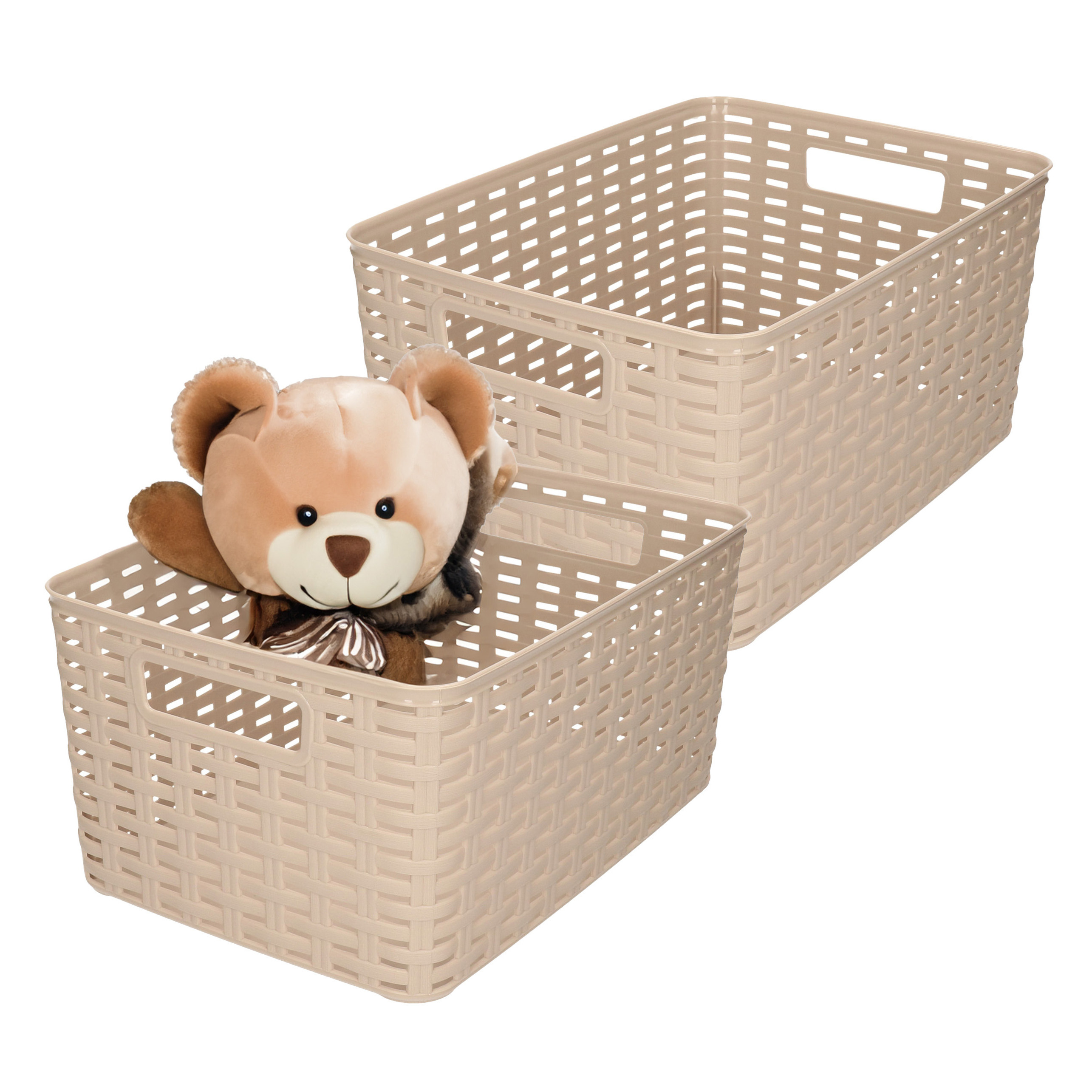 Opbergmand - 4x - Kastmand - rotan kunststof - taupe - 10 Liter - 22 x 33 x 16 cm -