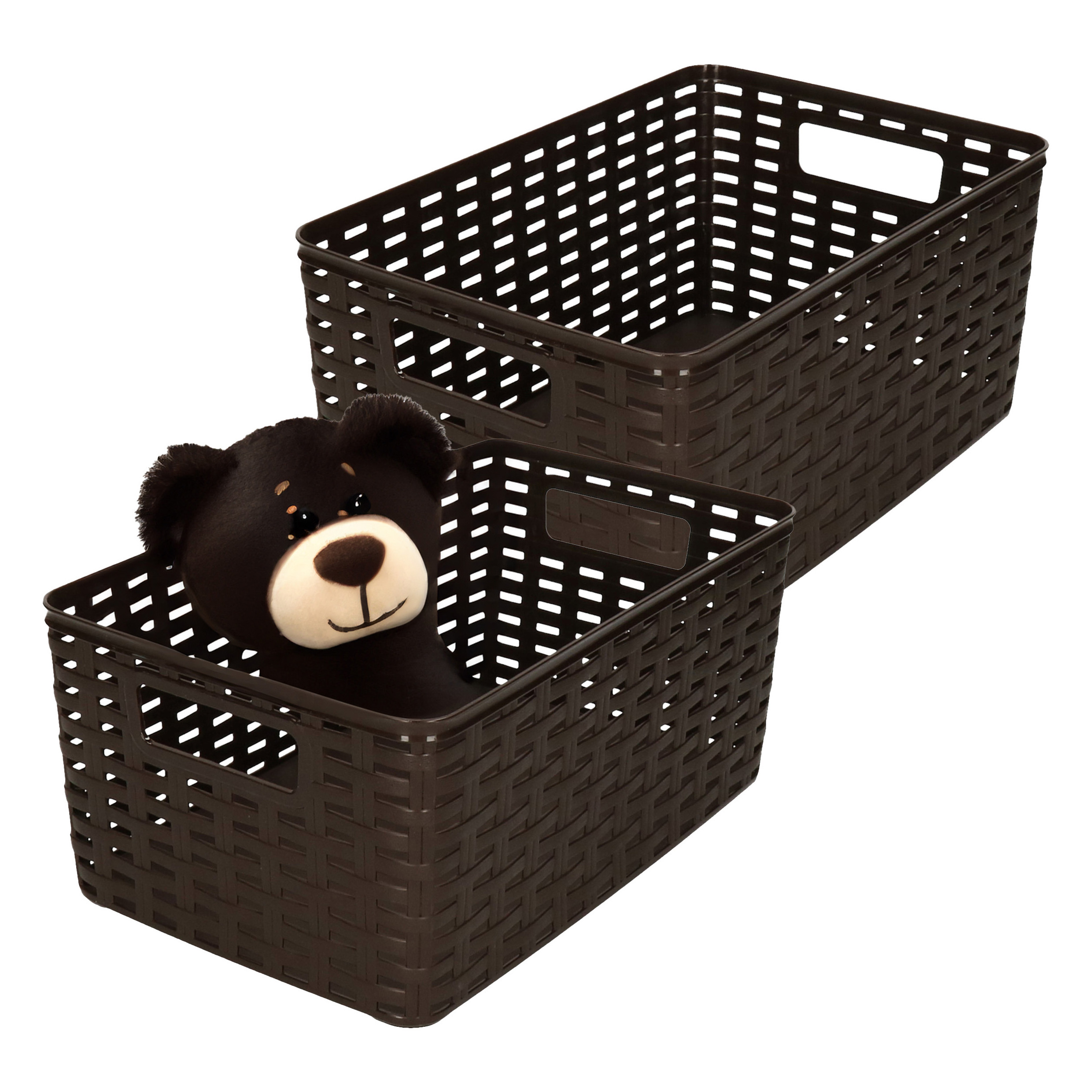 Opbergmand - 2x - Kastmand - rotan kunststof - donkerbruin - 10 Liter - 22 x 33 x 16 cm -