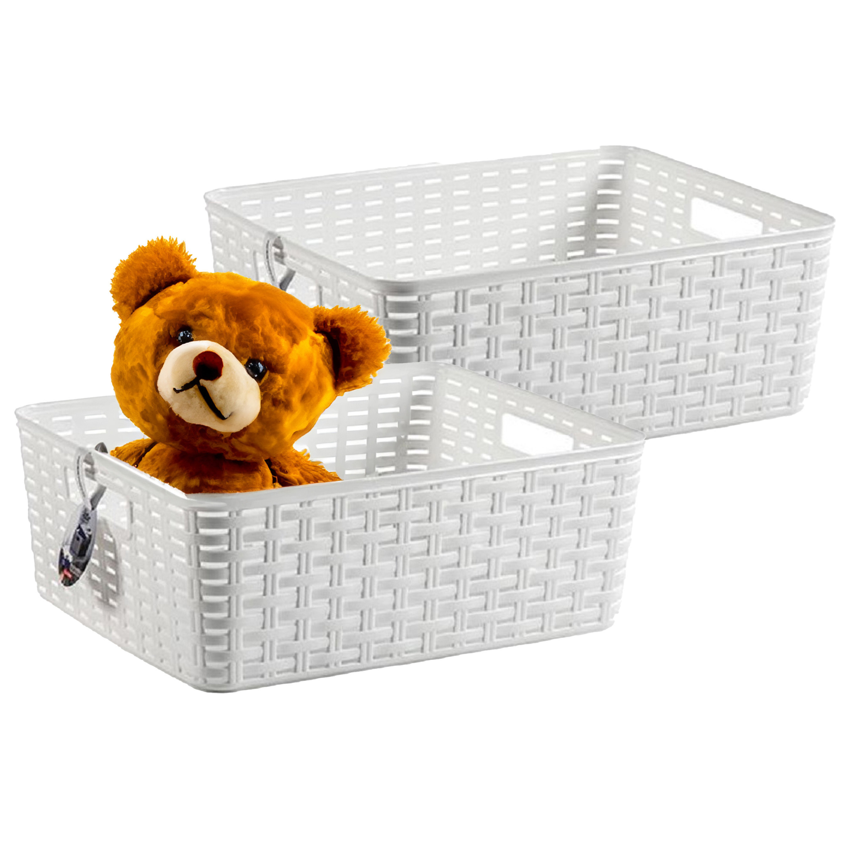 Opbergmand - 2x - Kastmand - rotan kunststof - wit - 12 Liter - 30 x 37 x 13 cm -