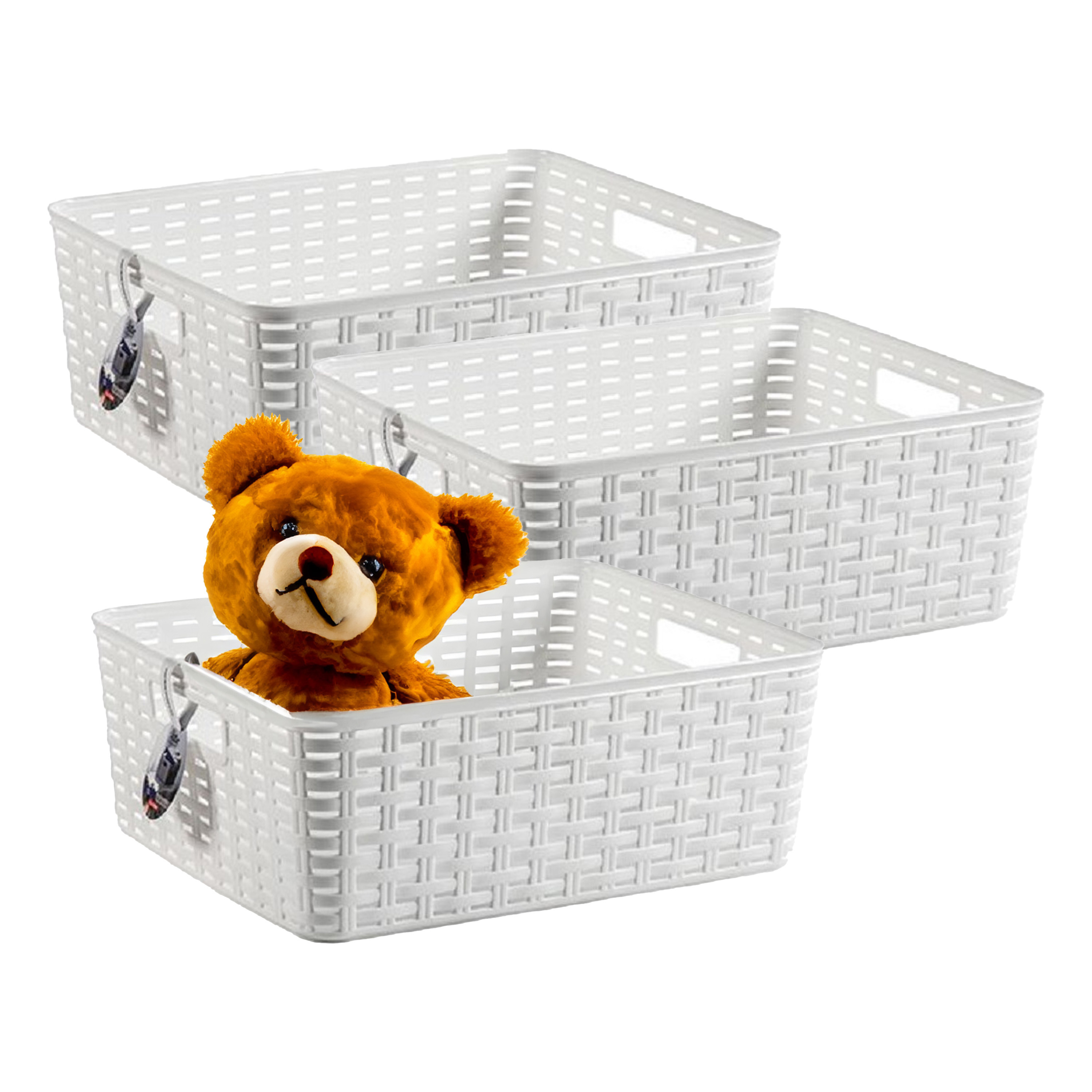 Opbergmand - 3x - Kastmand - rotan kunststof - wit - 12 Liter - 30 x 37 x 13 cm -