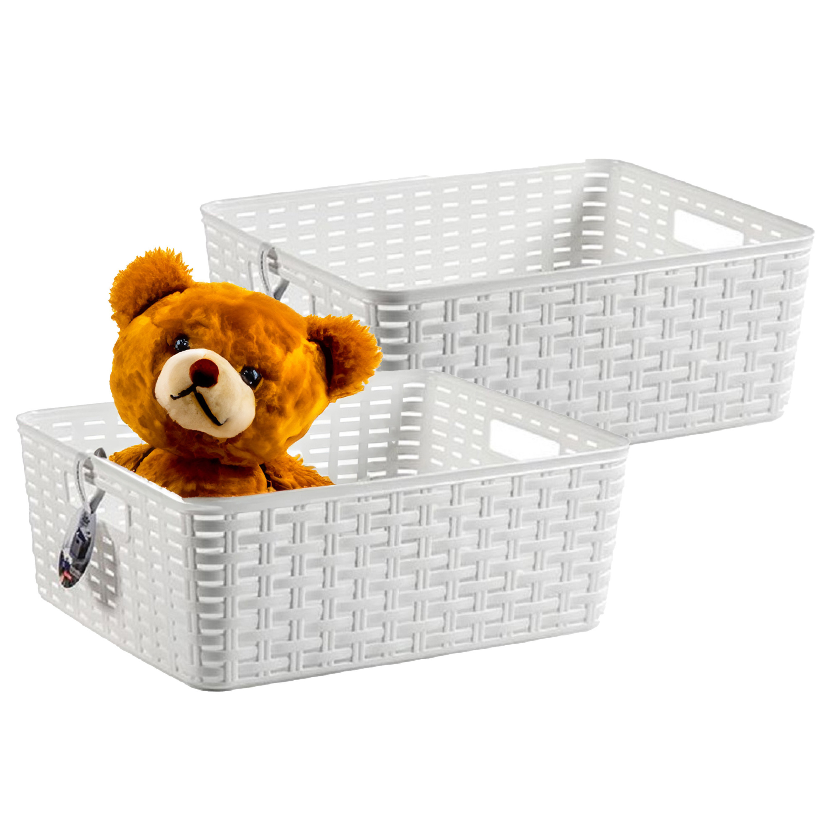 Opbergmand - 4x - Kastmand - rotan kunststof - wit - 12 Liter - 30 x 37 x 13 cm -