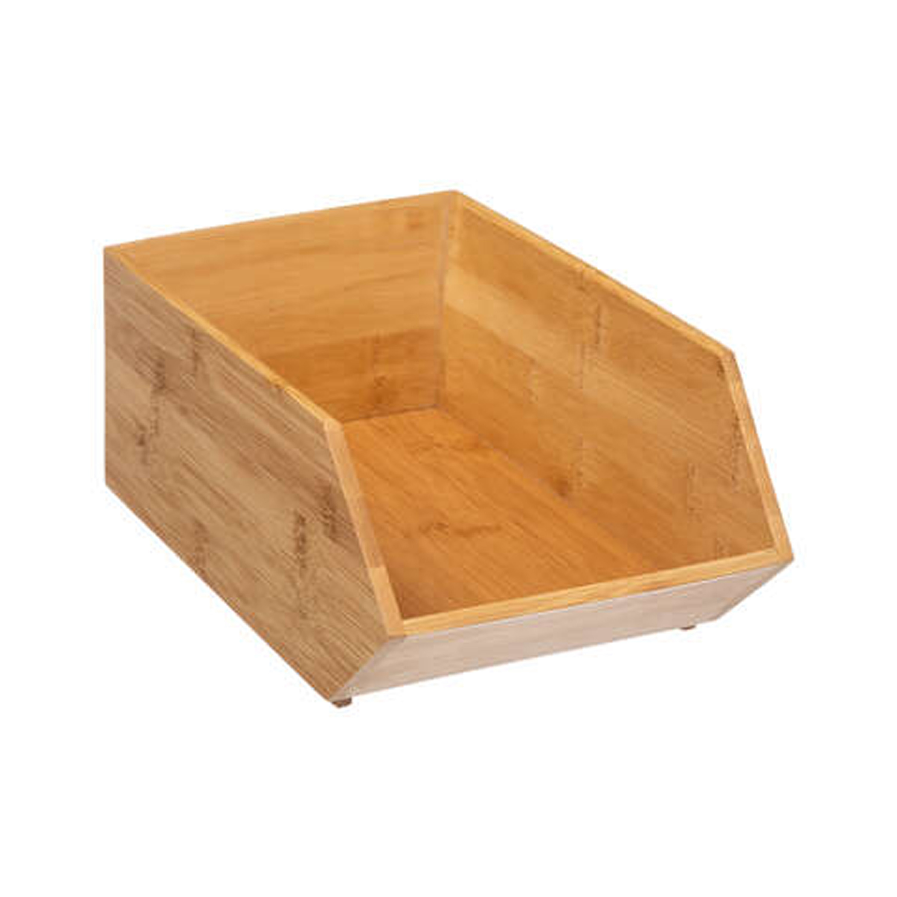 Stapelbare opbergmand 1 vaks - L18 x B31 x H12 cm - bamboe hout - lichtbruin - organizer -
