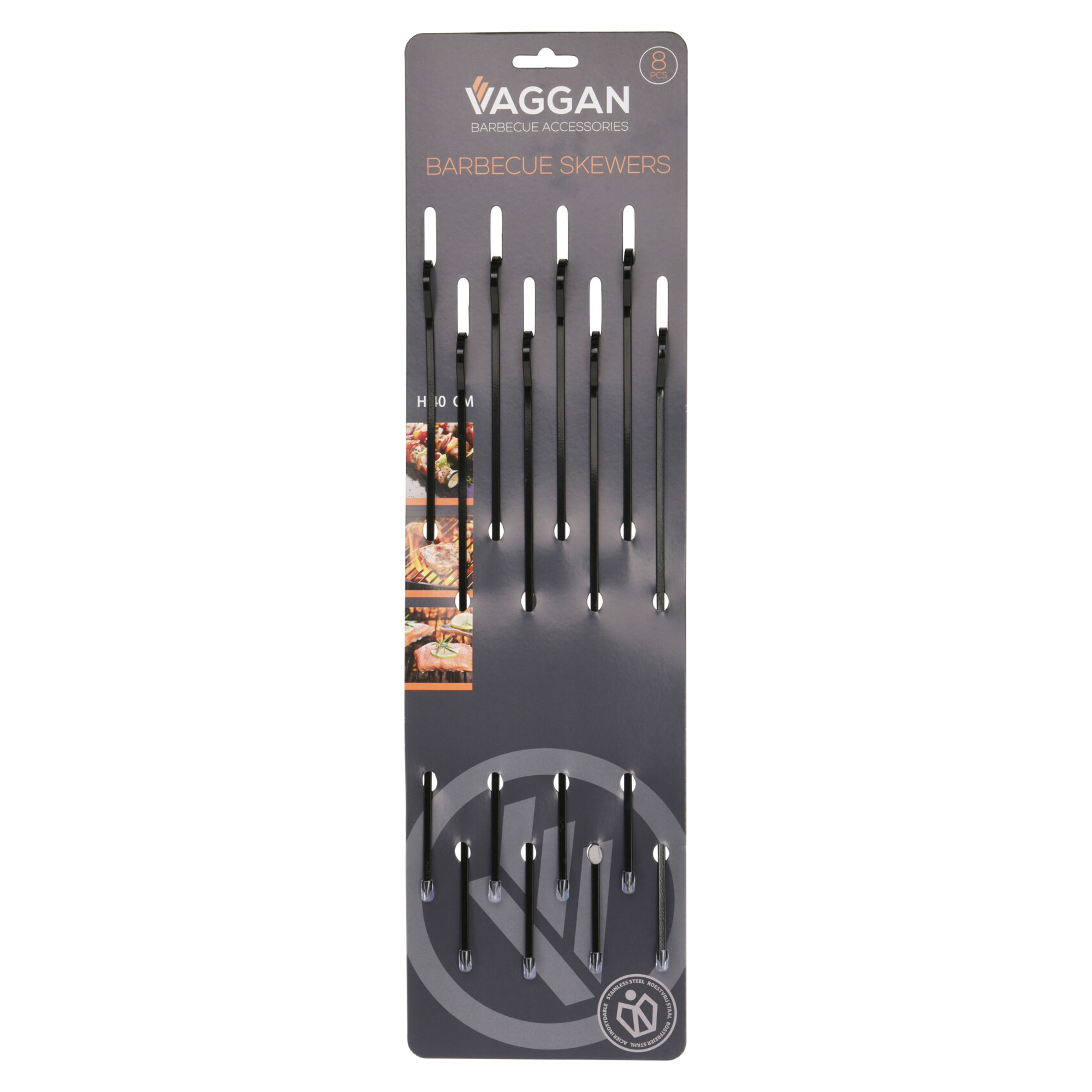 BBQ spiezen - 8x stuks - RVS - 40 cm - vleespennen voor vlees - barbecue accessoires -