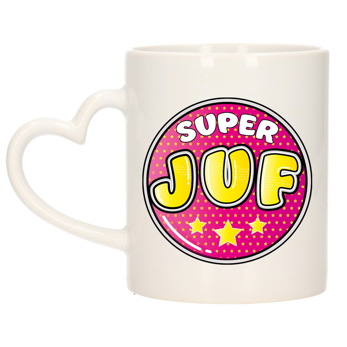 Cadeau koffie/thee mok voor juf - roze - hartjes oor - super juf - keramiek - juffen dag -