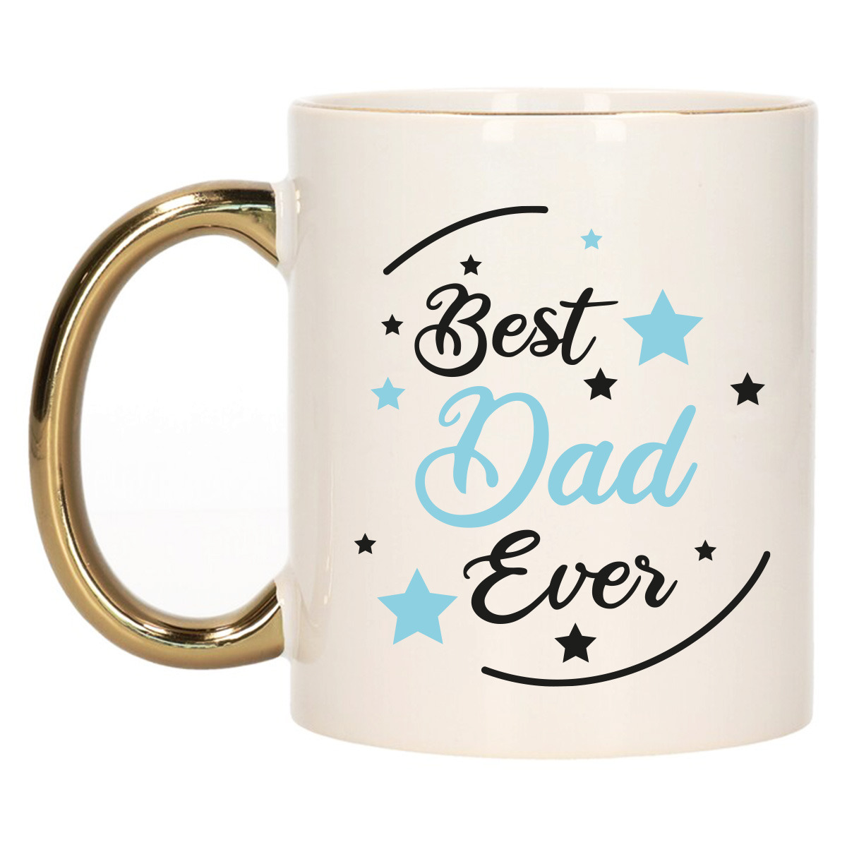 Cadeau koffie/thee mok voor papa - blauw met gouden oor - de beste - keramiek - Vaderdag -
