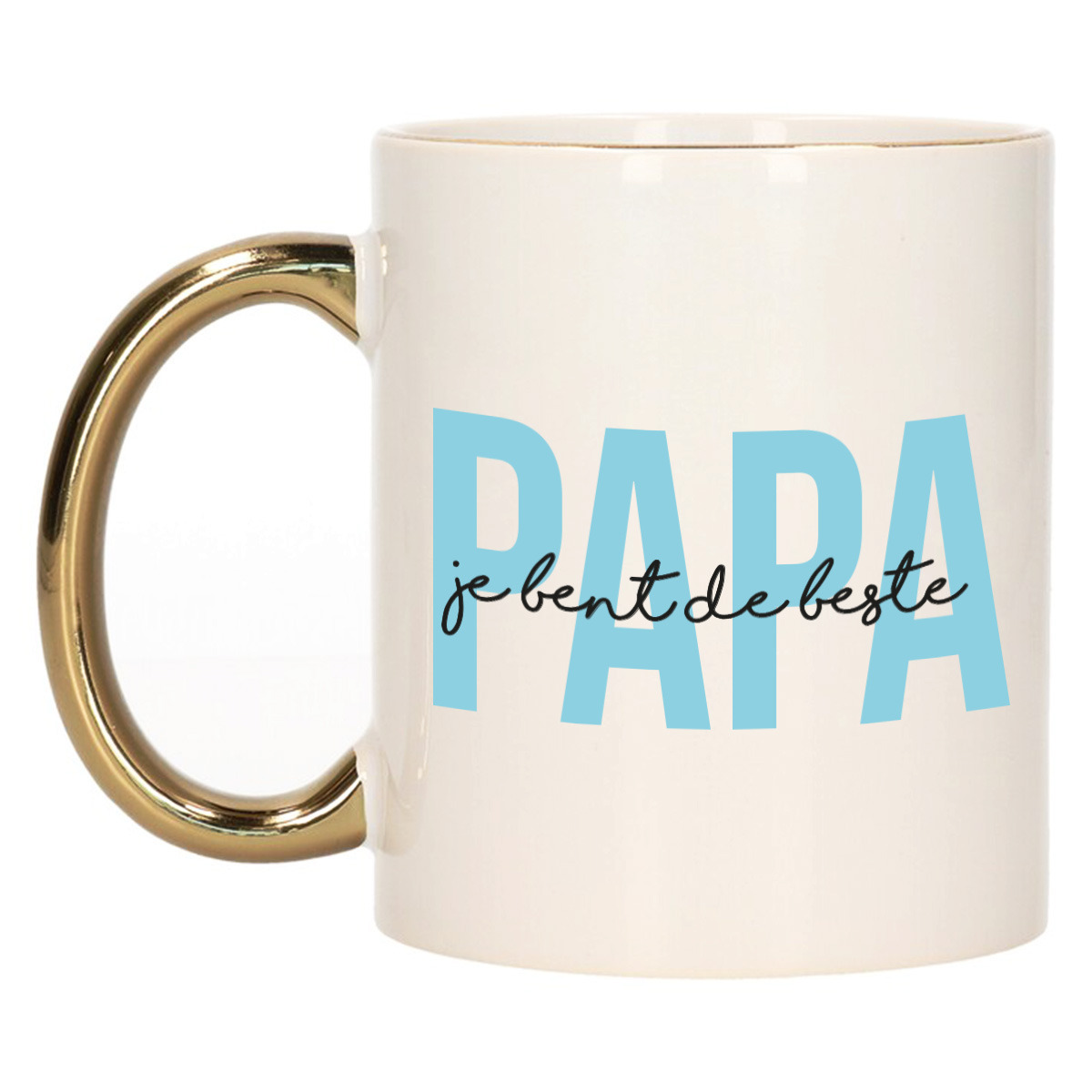 Cadeau koffie/thee mok voor papa - blauw met gouden oor - de beste - keramiek - Vaderdag -