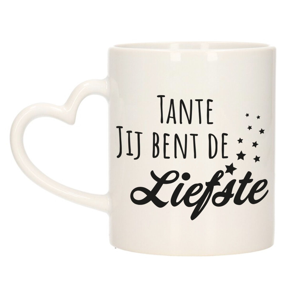 Cadeau koffie/thee mok voor tante - zwart - hartjes oor - de liefste tante - keramiek - 300 ml -