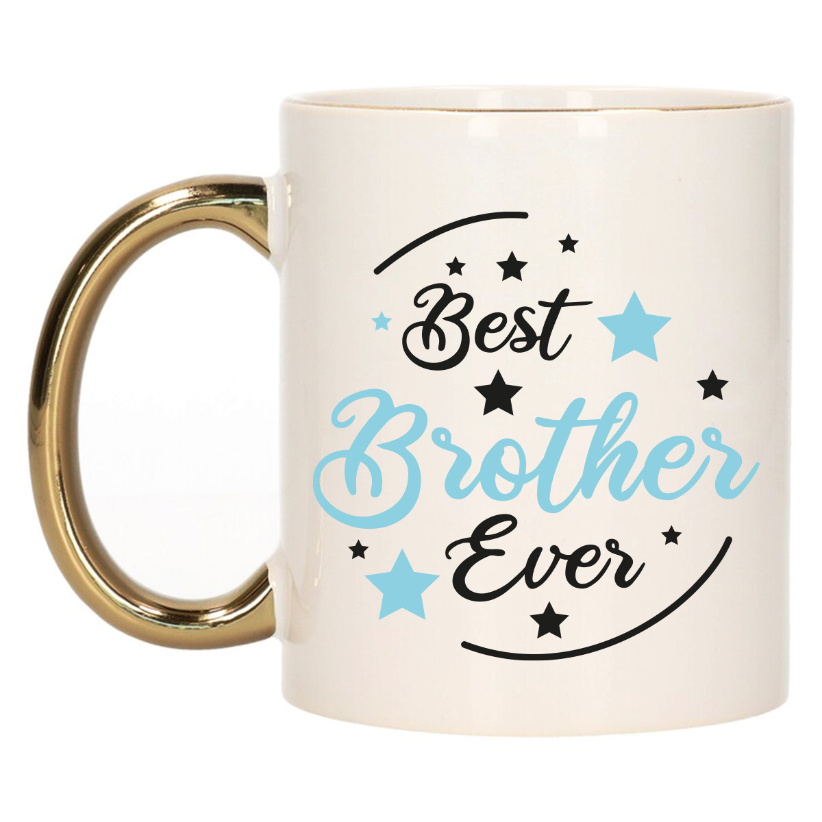 Cadeau koffie/thee mok voor broer - blauw met gouden oor - de beste - keramiek - 300 ml -