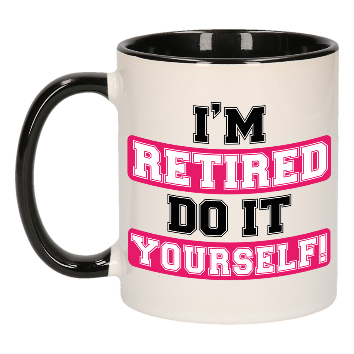 Cadeau mok voor collega - afscheid/pensioen - roze/zwart - keramiek - 300 ml -