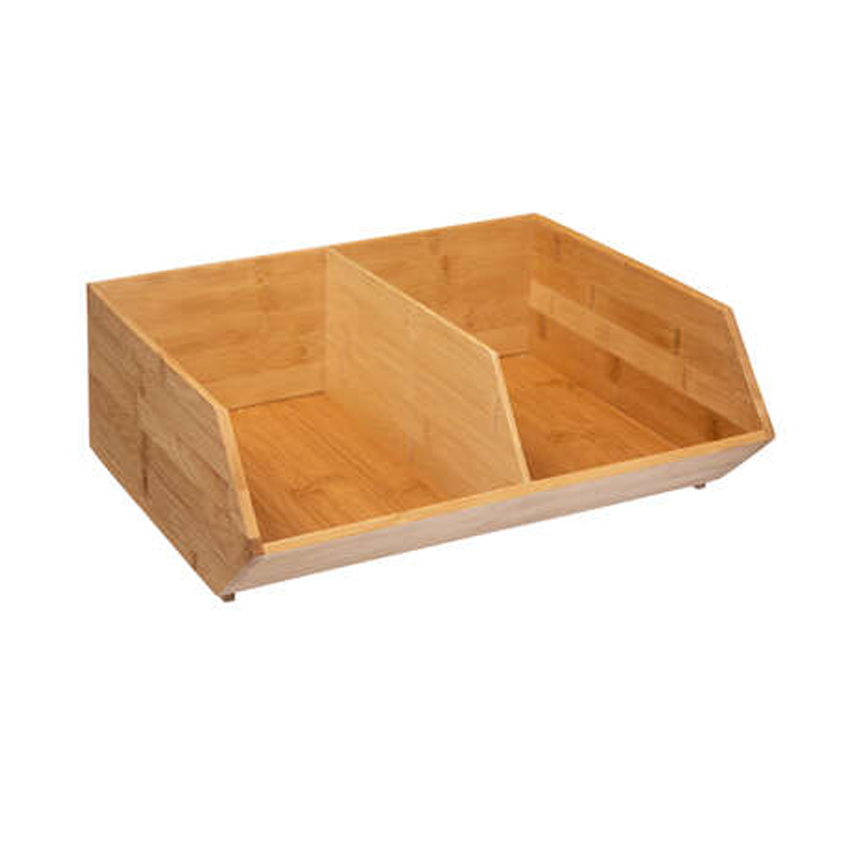 Stapelbare opbergmand 2 vaks - L35 x B31 x H12 cm - bamboe hout - lichtbruin - organizer -