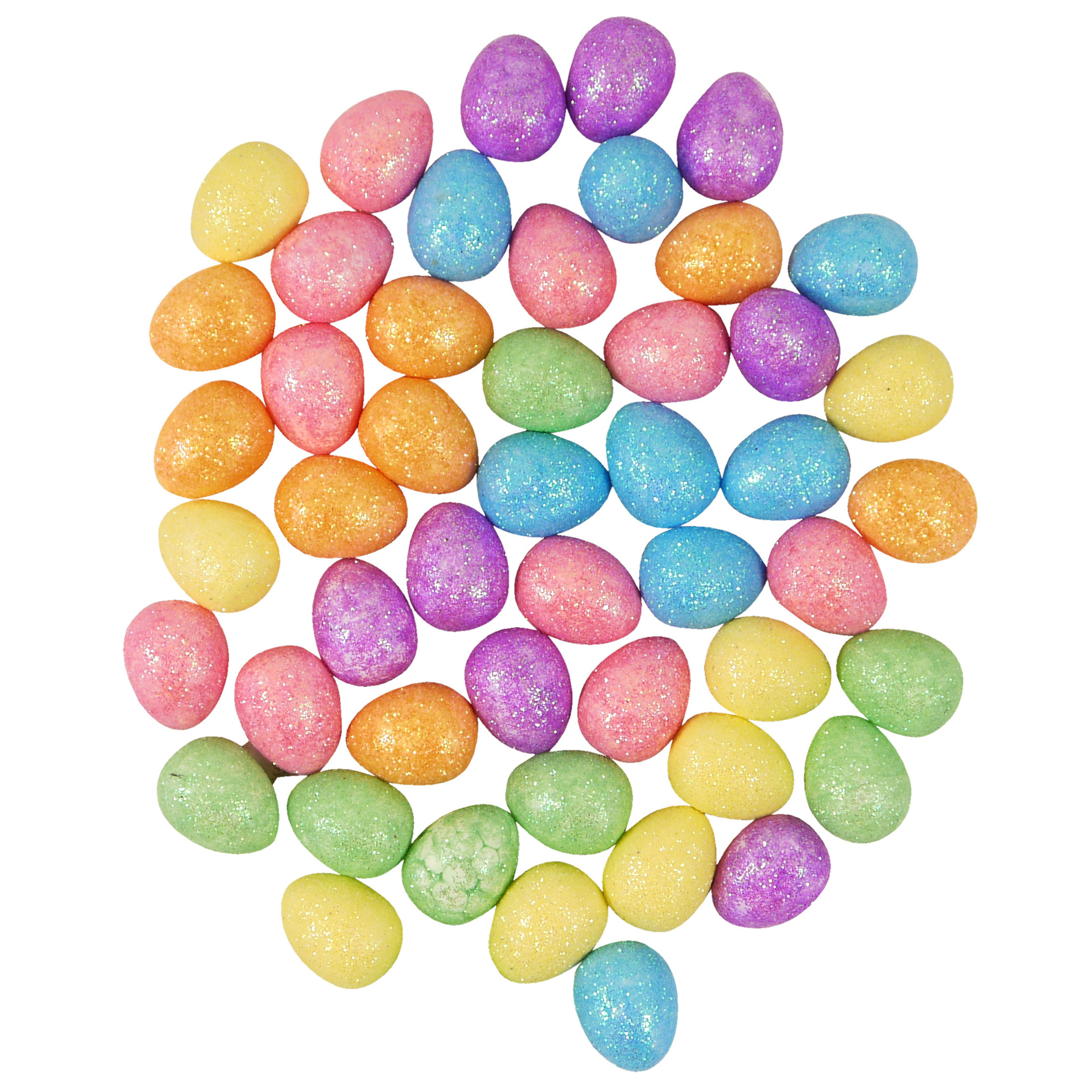 Decoratie glitter kleine paaseieren/eitjes - foam - gekleurd - set van 50x - 2 cm p/stuk -