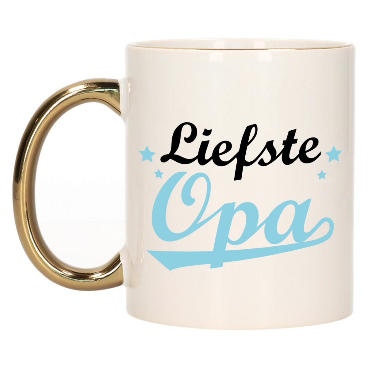 Cadeau koffie/thee mok voor opa - blauw met gouden oor - de liefste - keramiek - 300 ml -