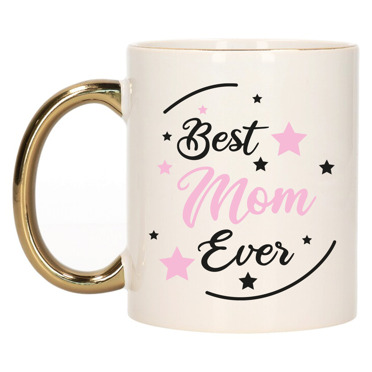 Cadeau koffie/thee mok voor mama - roze met gouden oor - de beste - keramiek - Moederdag -